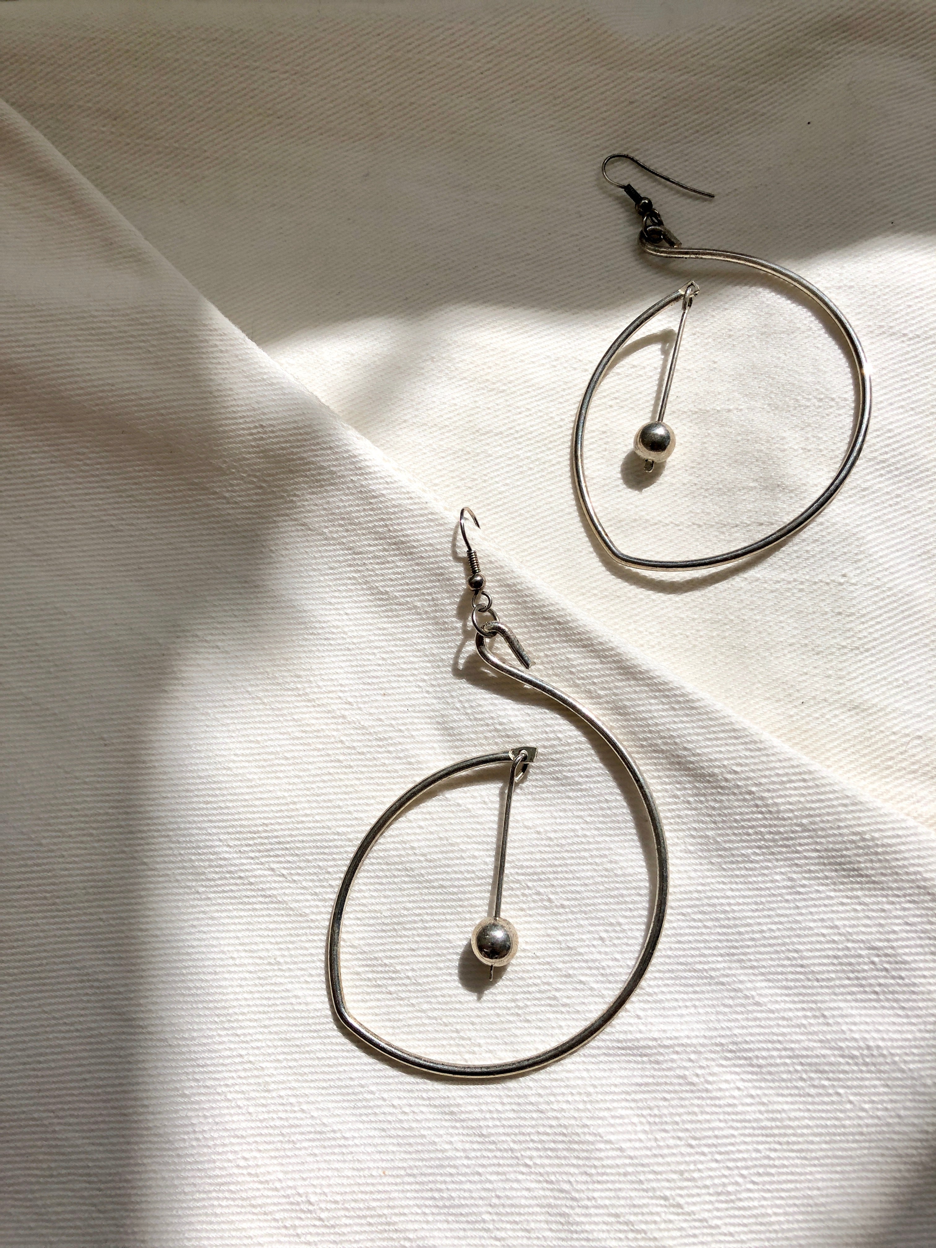 Vintage Modernism Scandinavian Sterling Silver Curve Drop Earrings
