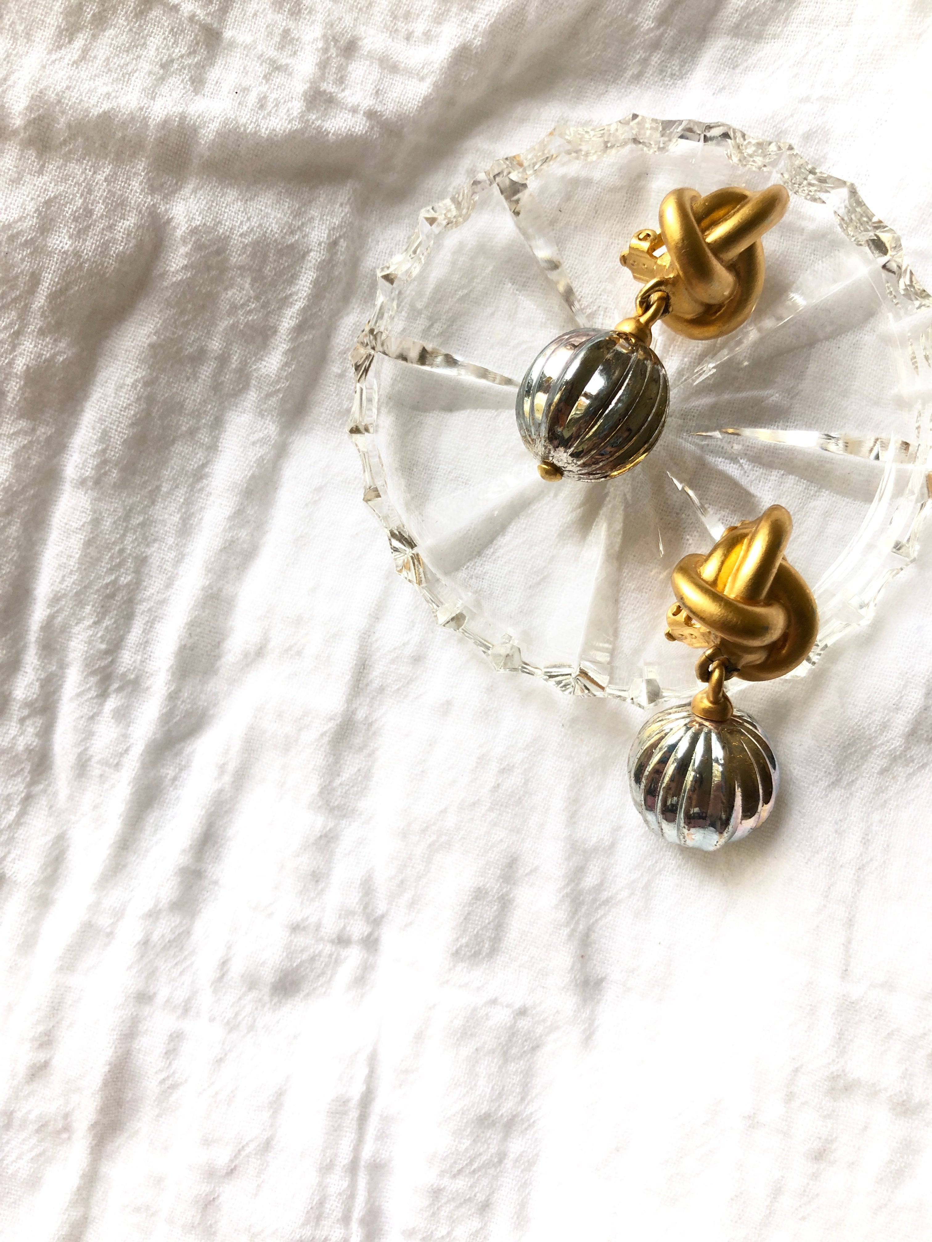 Vintage Silver Ball Gold Drop Earrings