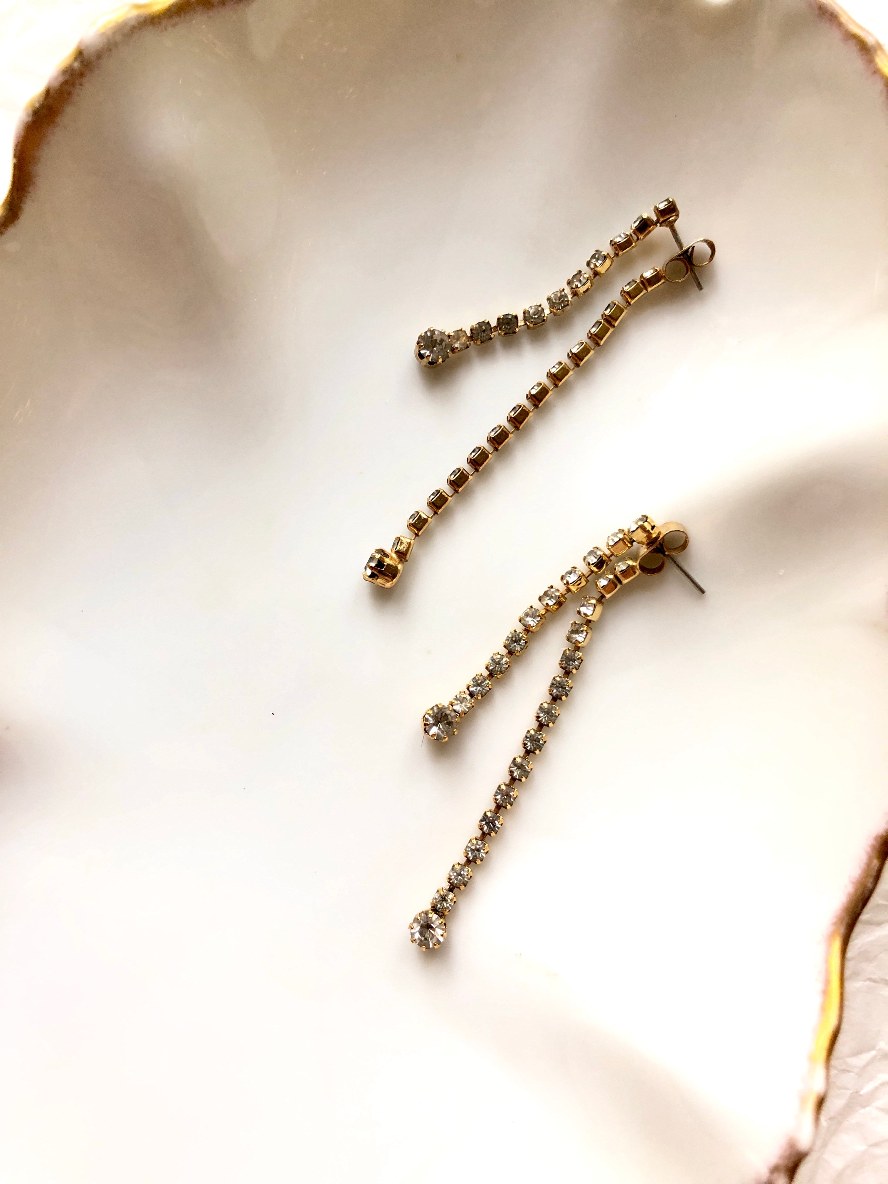 Double Sparkled Chain Gold Earrings