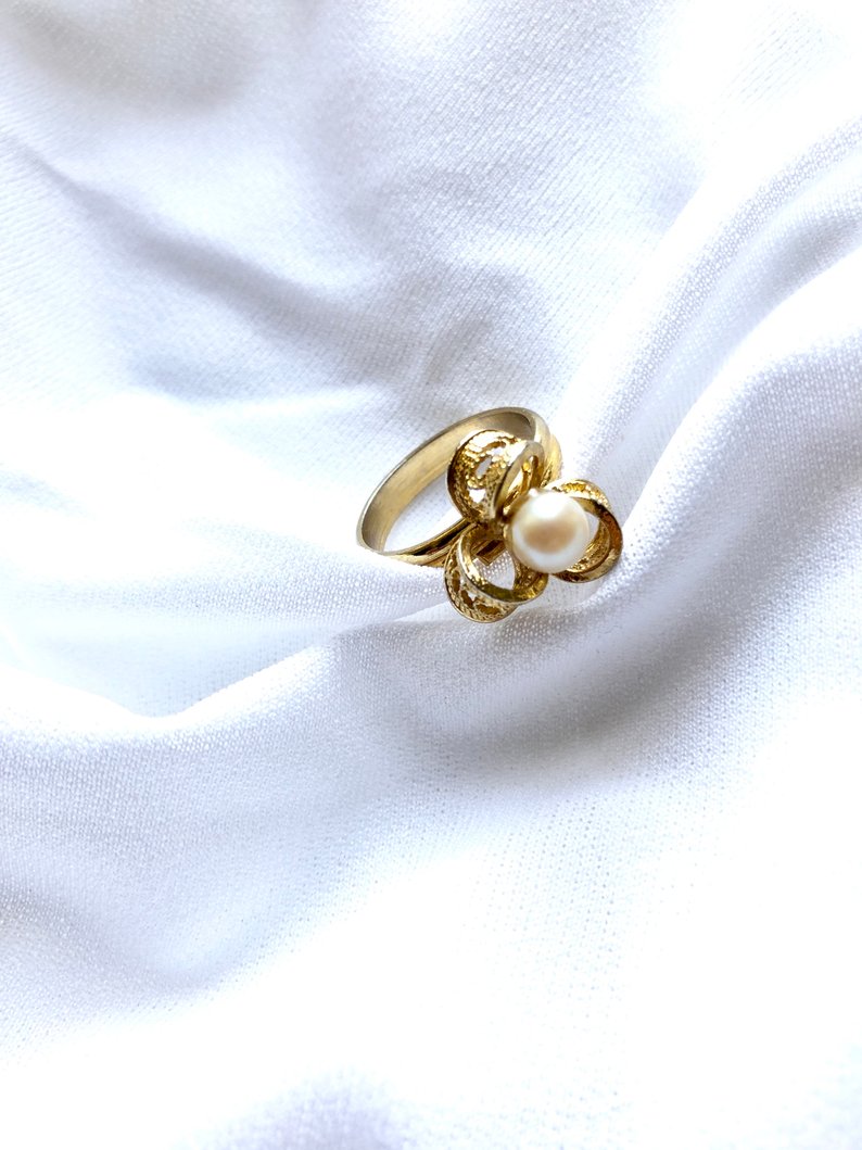 Floral Pearl Gold Statement Ring