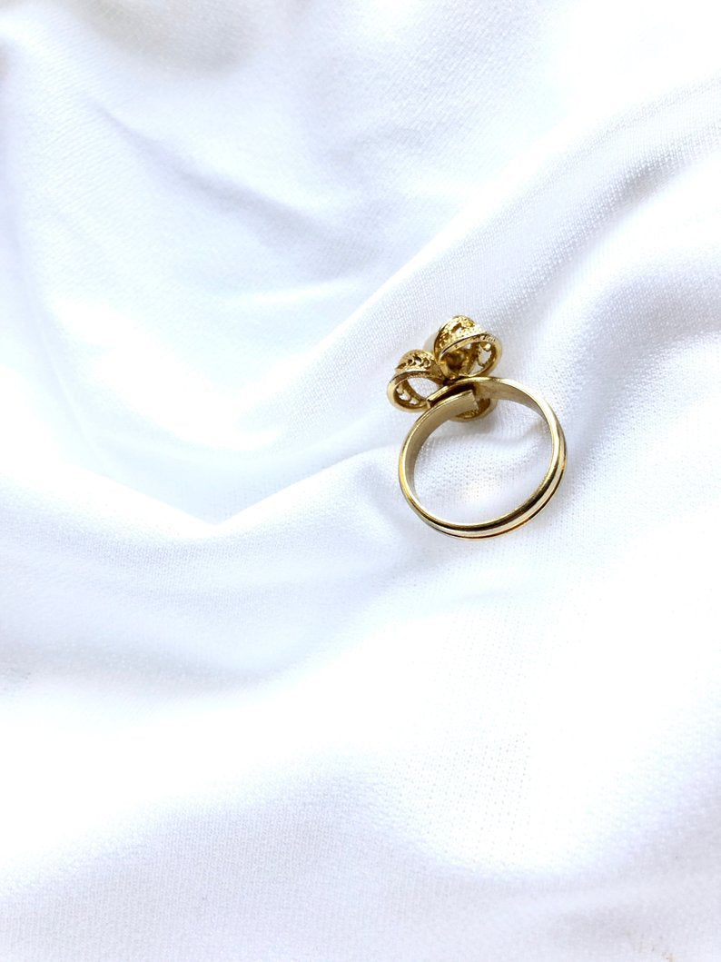Floral Pearl Gold Statement Ring