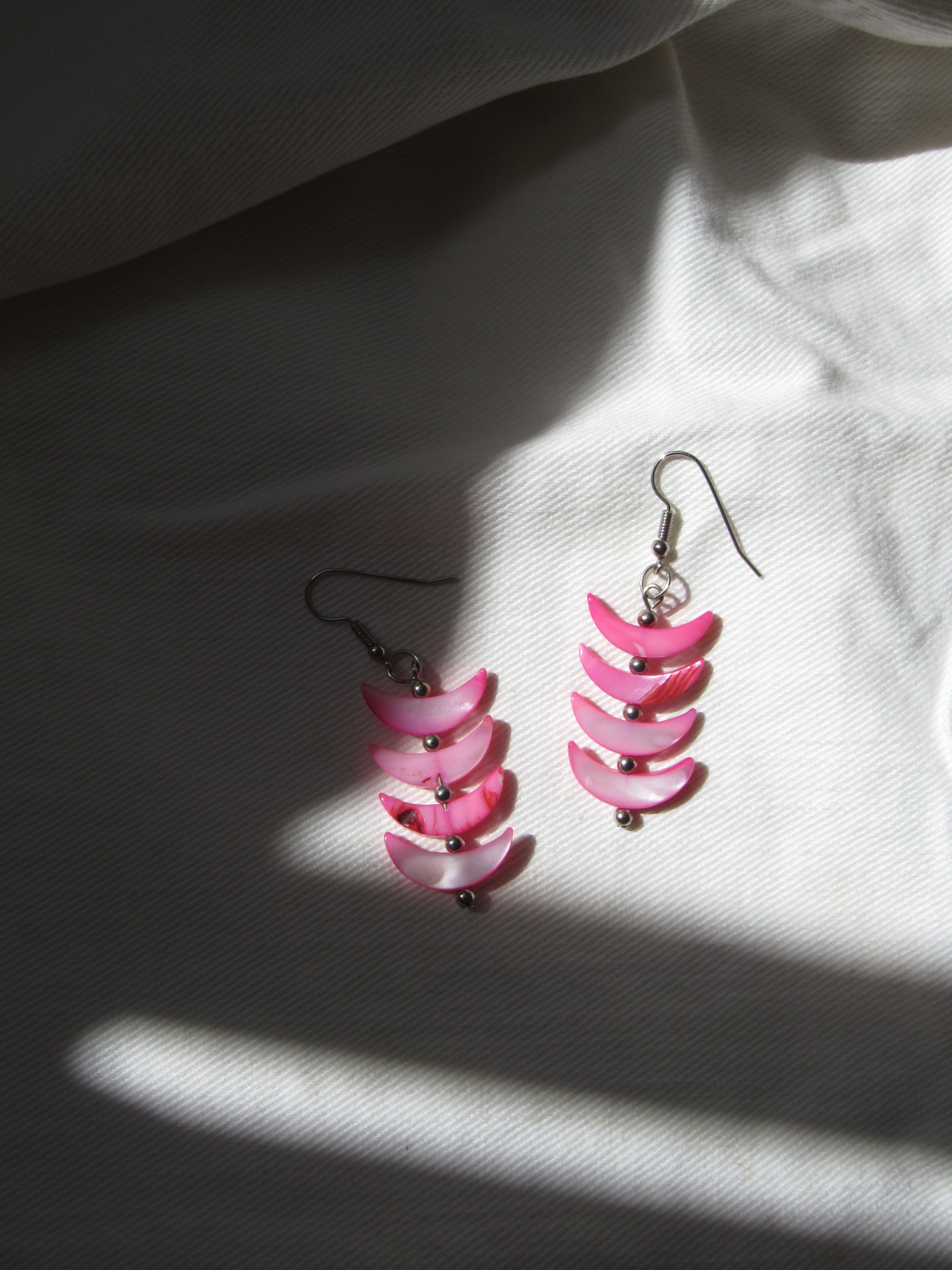 Vintage Pink Crescents Shell Drop Earrings