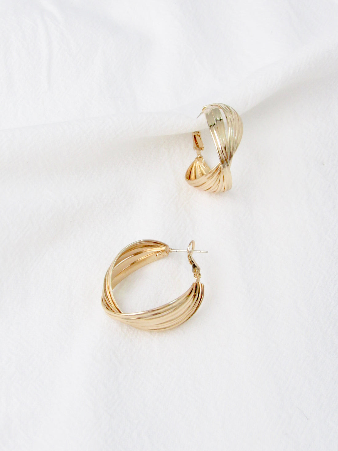 Twisted Stripes Gold Hoop Earrings