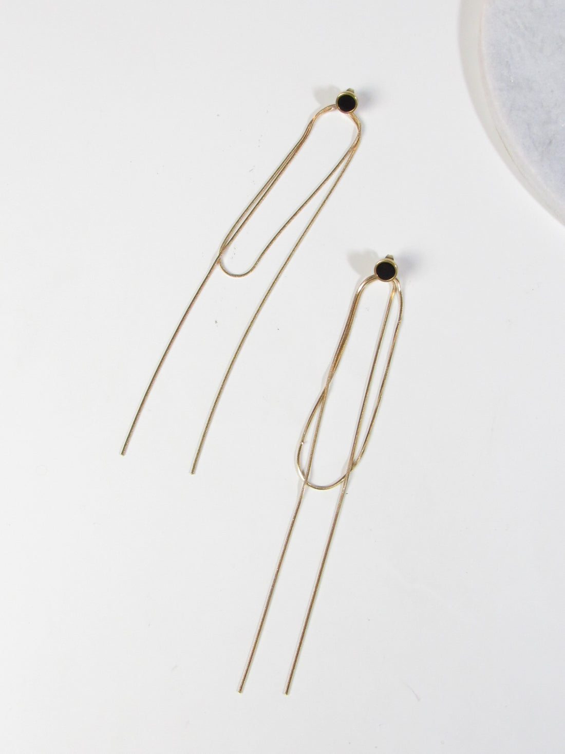 Minimal Black Enamel Dot Drop Earrings Gold