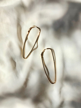 Long Oval 14k Gold Plated Hoop Earrings