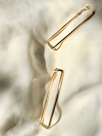 Long Rectangle 14k Gold Plated Hoop Earrings