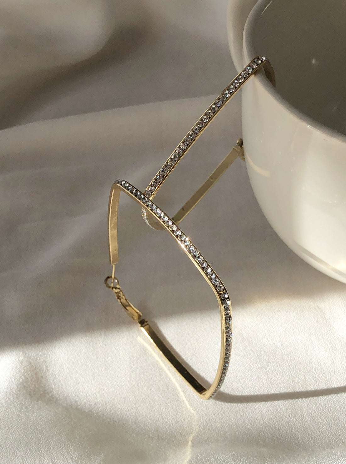 14k Gold Square Hoop Earrings with Crystal