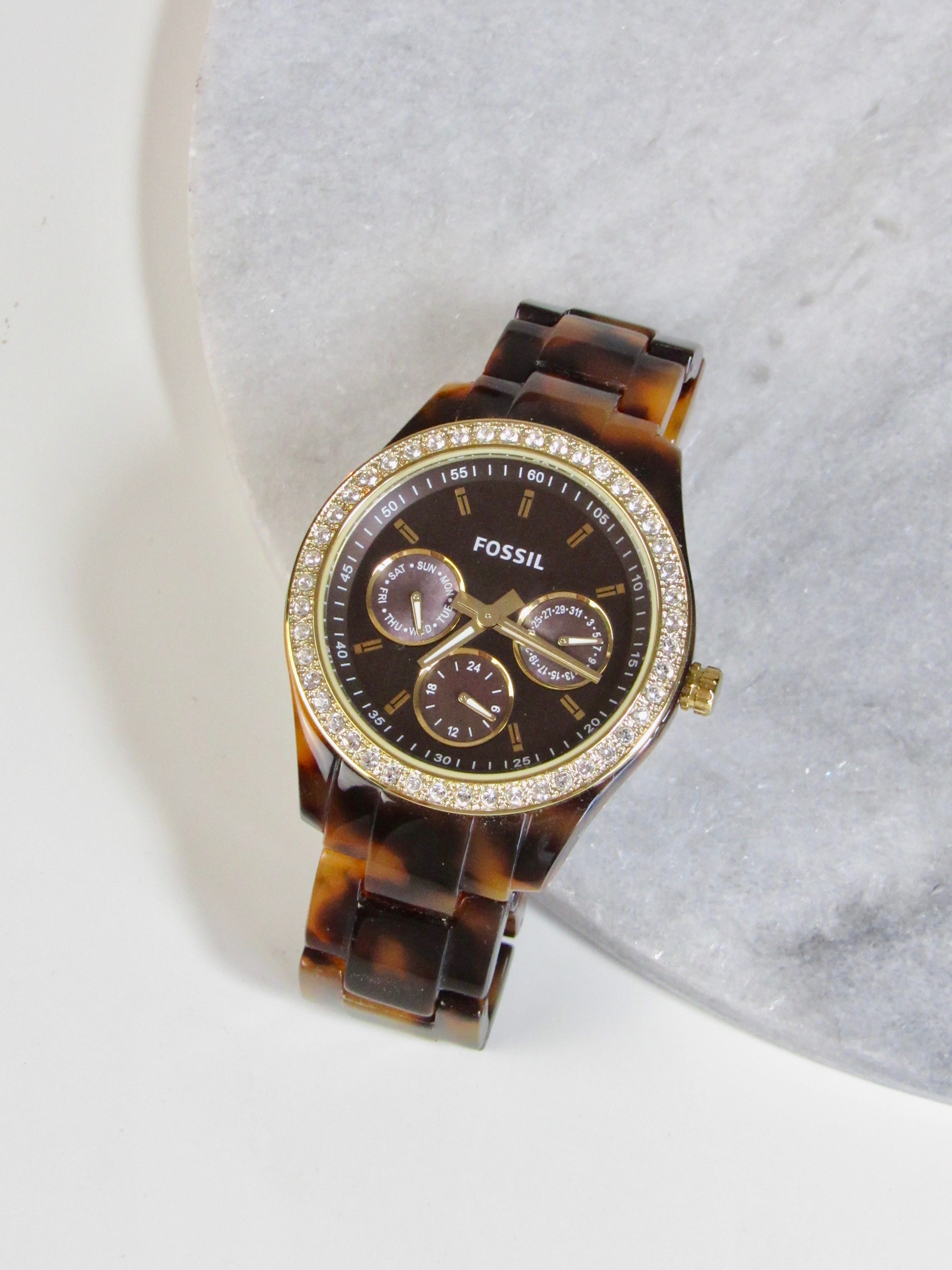 Fossil Circle Brown Tortoise Resin Multifunction Movement Watch
