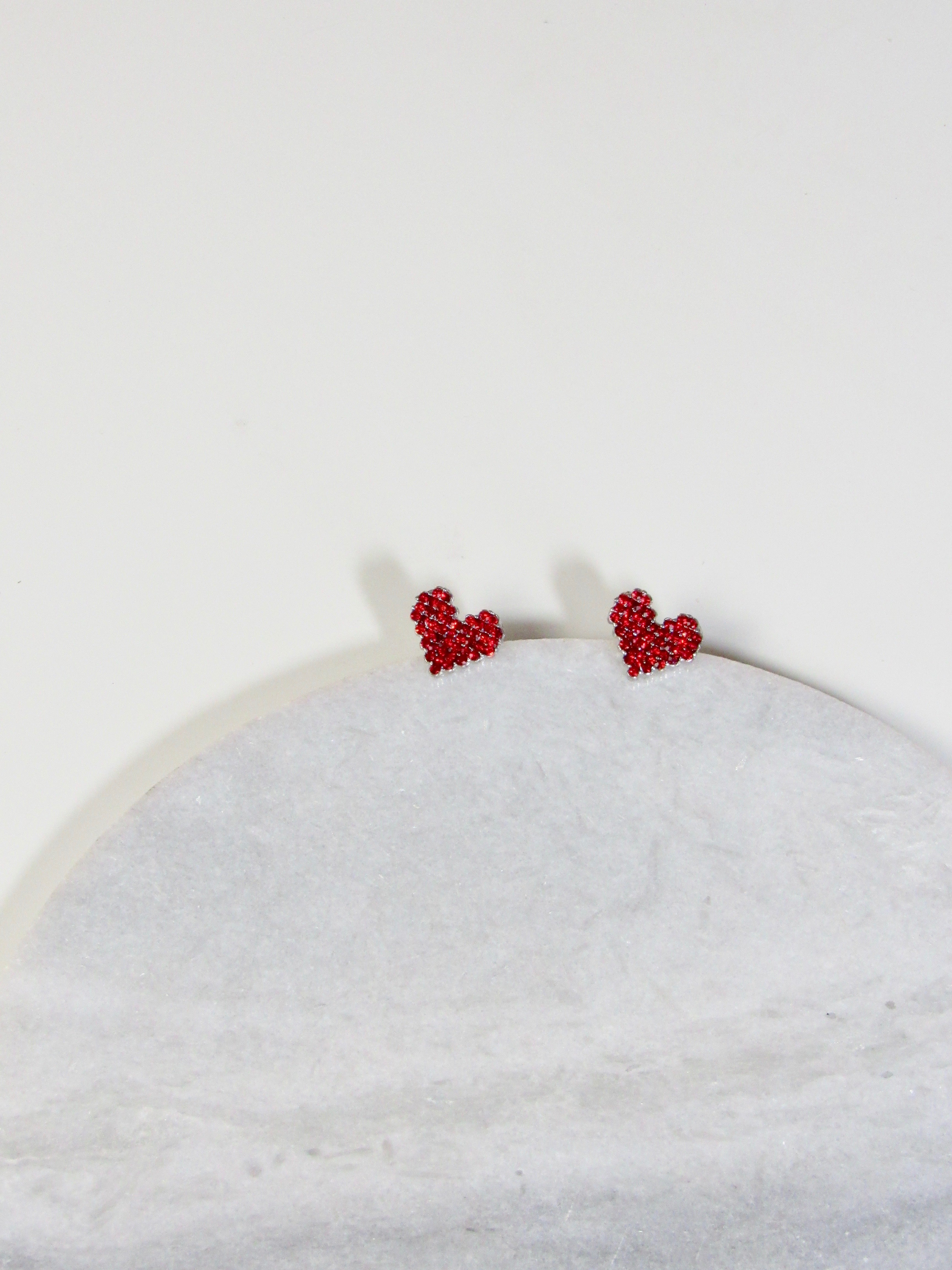 Vintage Red Heart Swarovski Crystals Stud Earrings