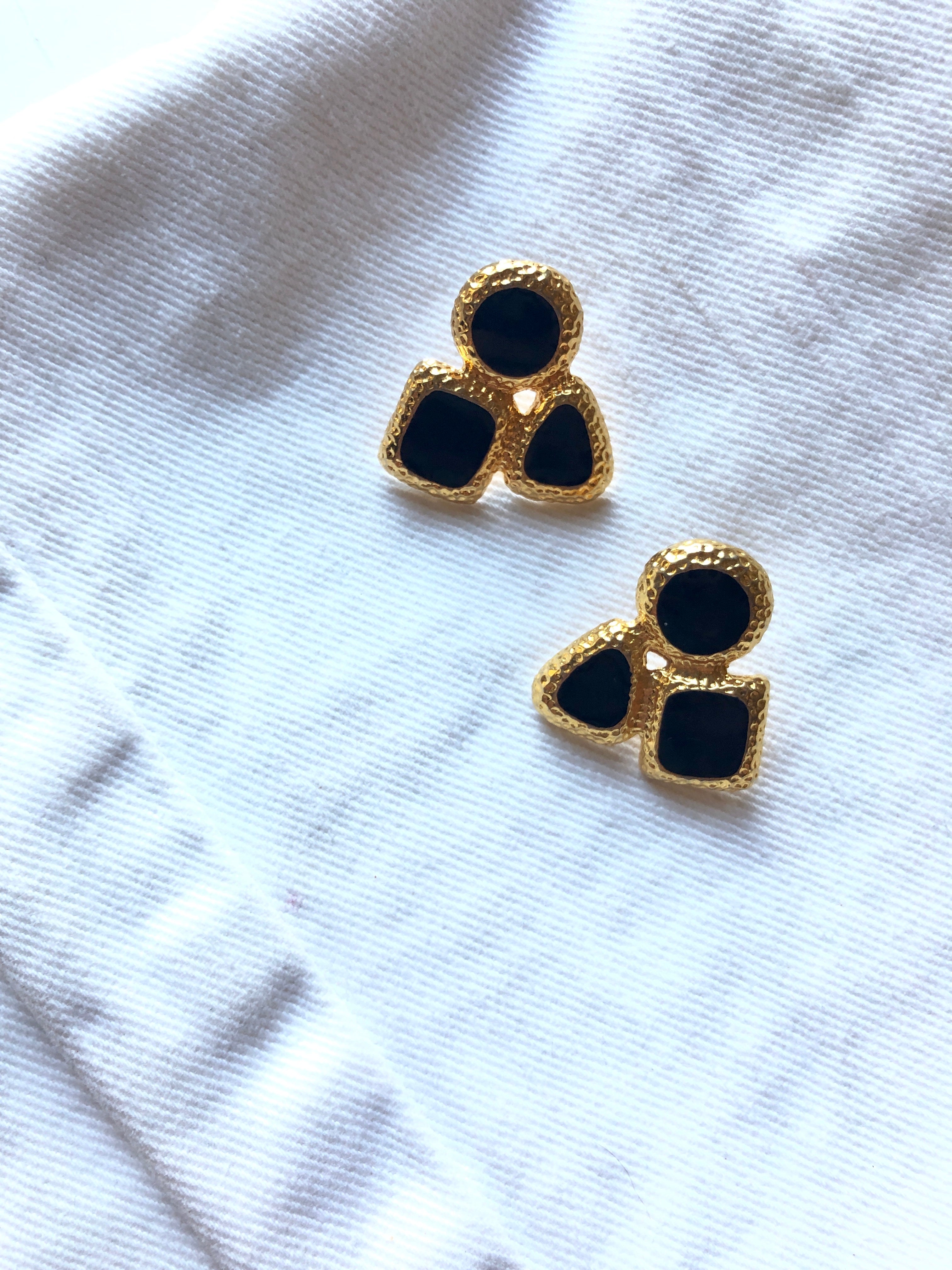 Geometric Black Gold Statement Earrings