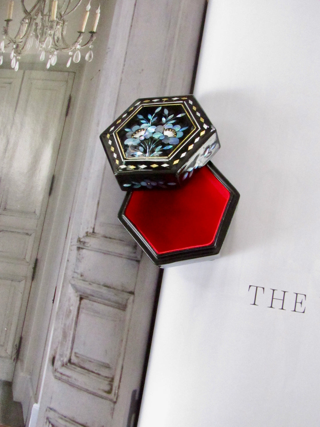Hexagon Shape Mother of Pearl Lacquer Trinket box