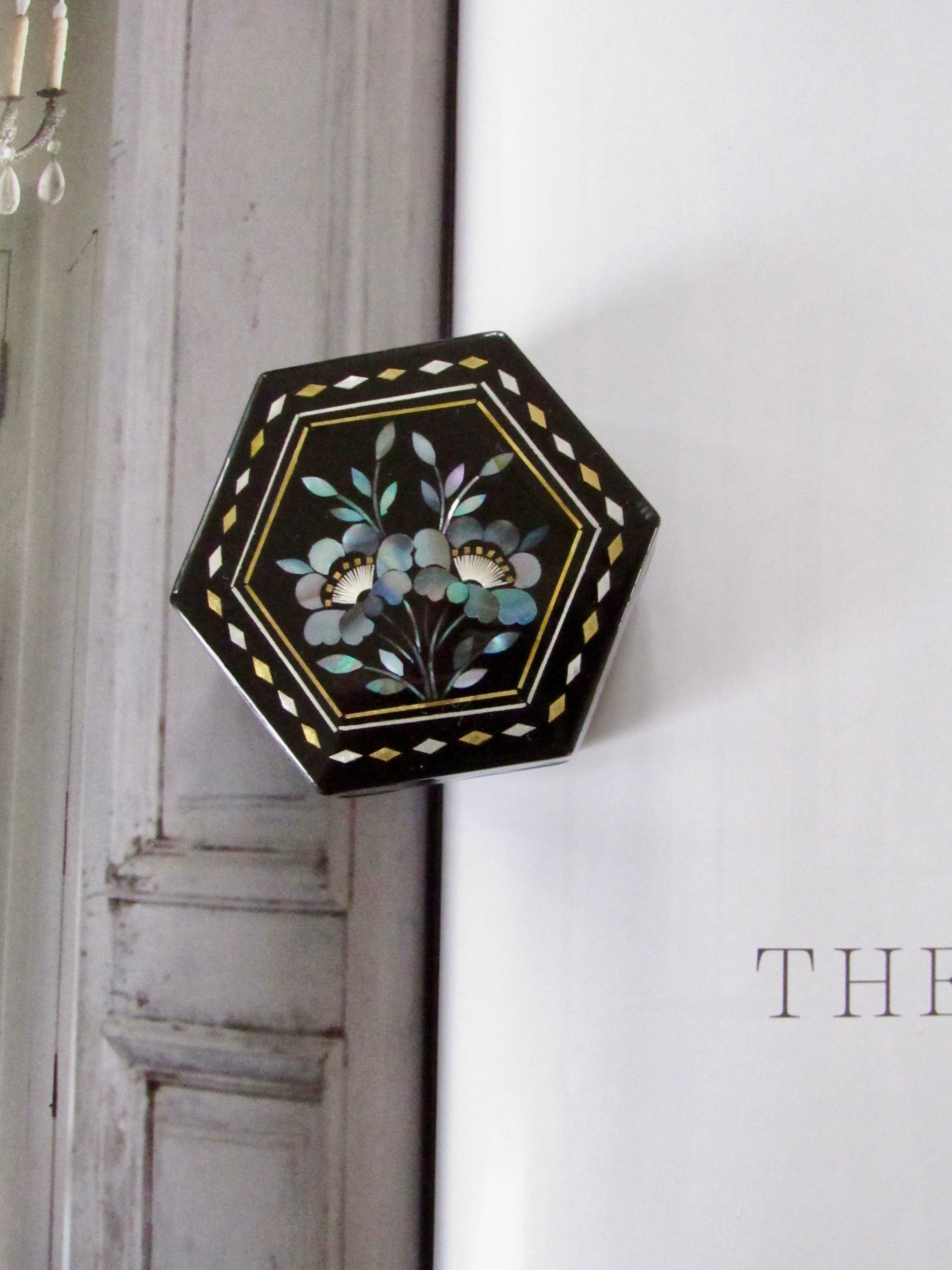 Hexagon Shape Mother of Pearl Lacquer Trinket box