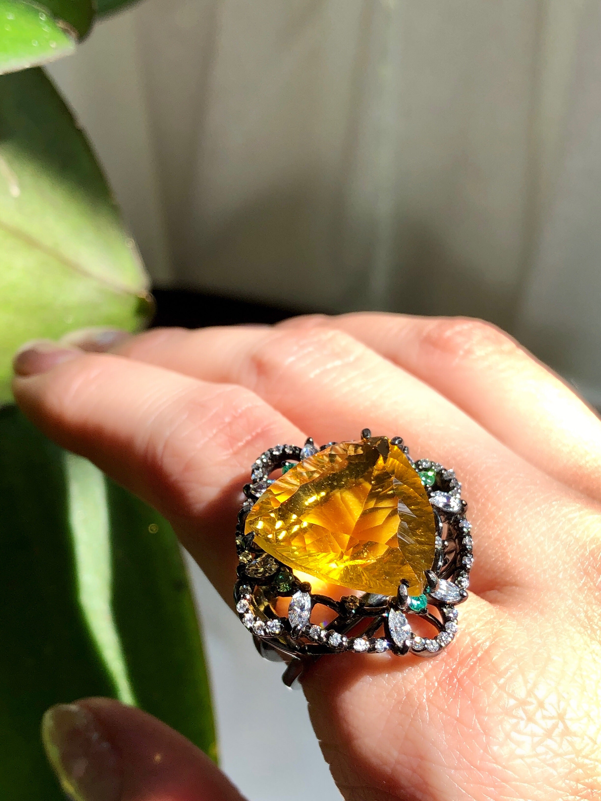The Golden Moon Night Cocktail Ring