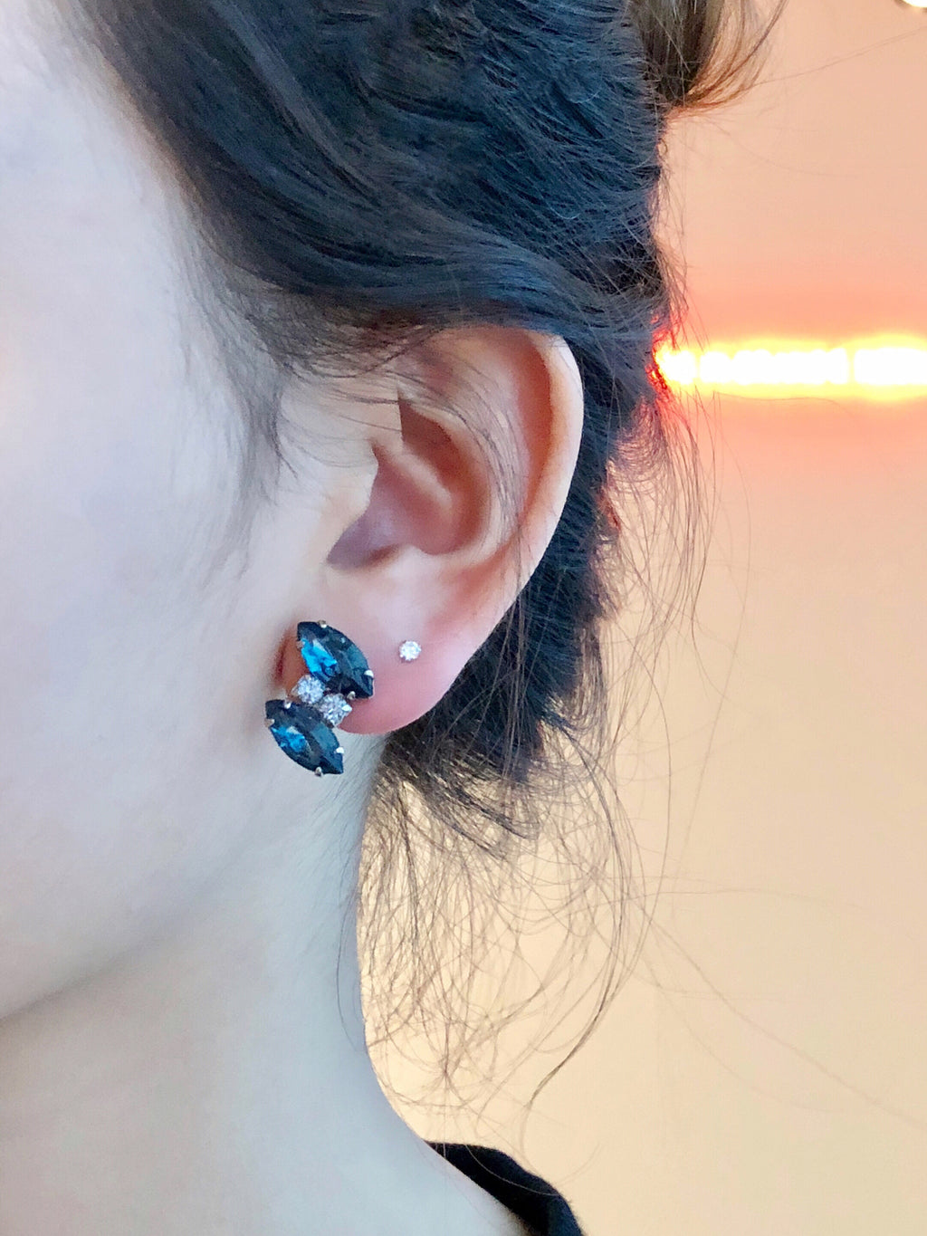 Vintage Infinity indigo Crystals Bow Earrings
