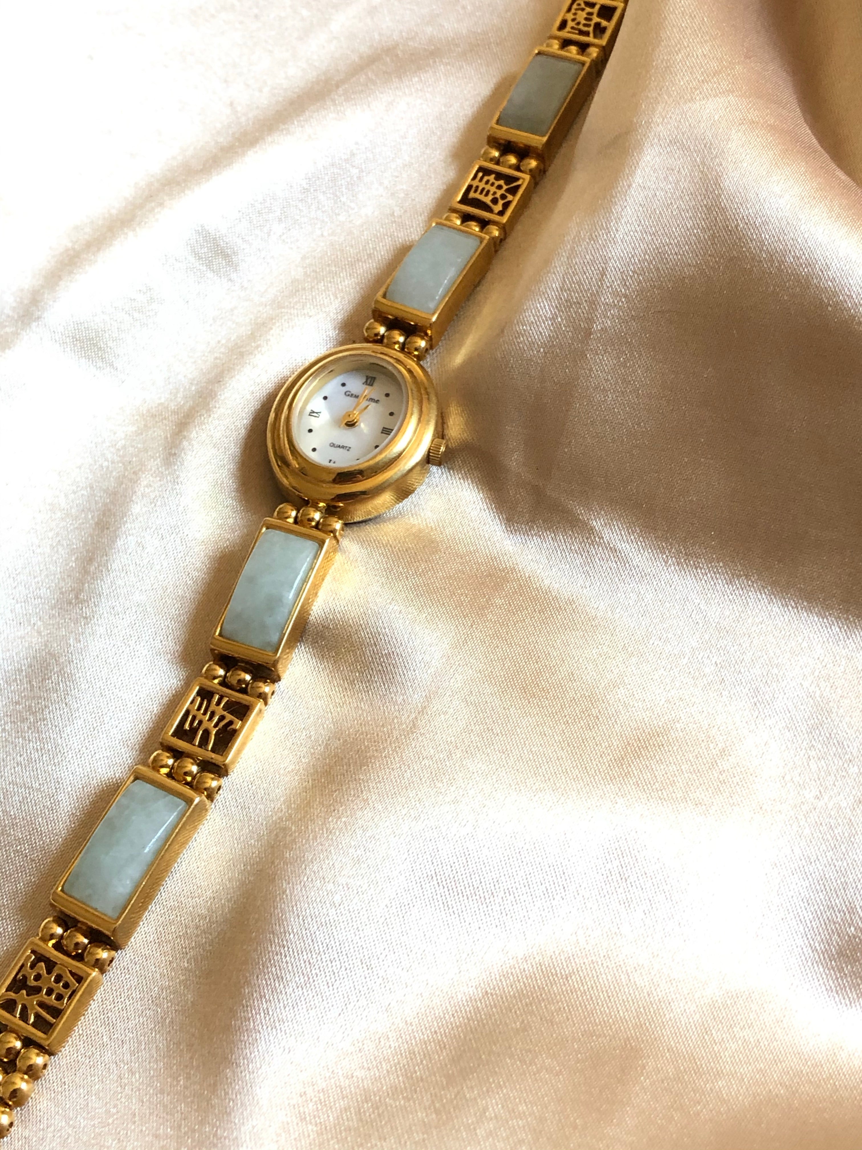 Vintage Blue Nephrite Jade Gold Ladies Watch 7
