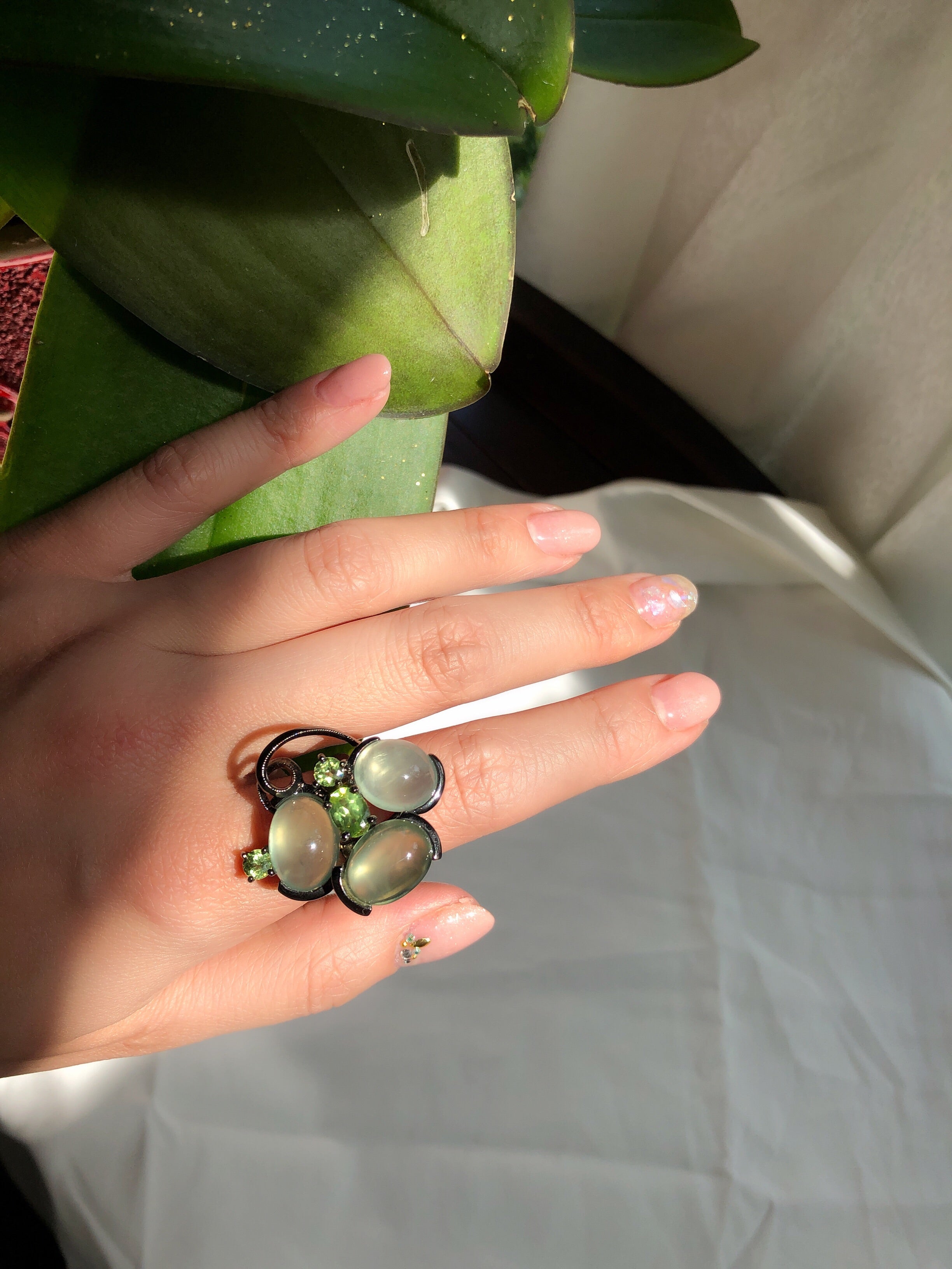 Space Gin Smash Prehnite & Peridot Cocktail Ring