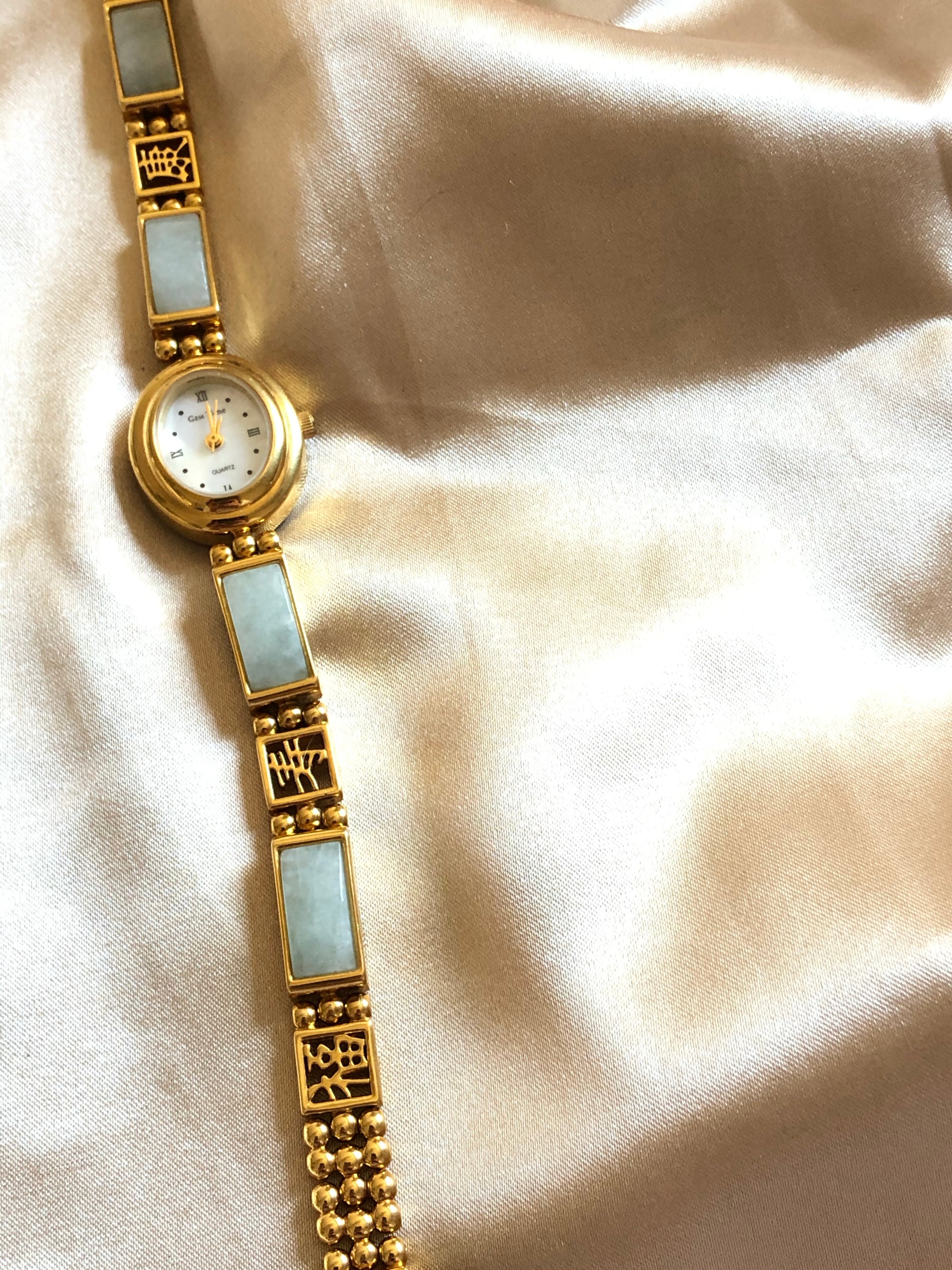 Vintage Blue Nephrite Jade Gold Ladies Watch 6