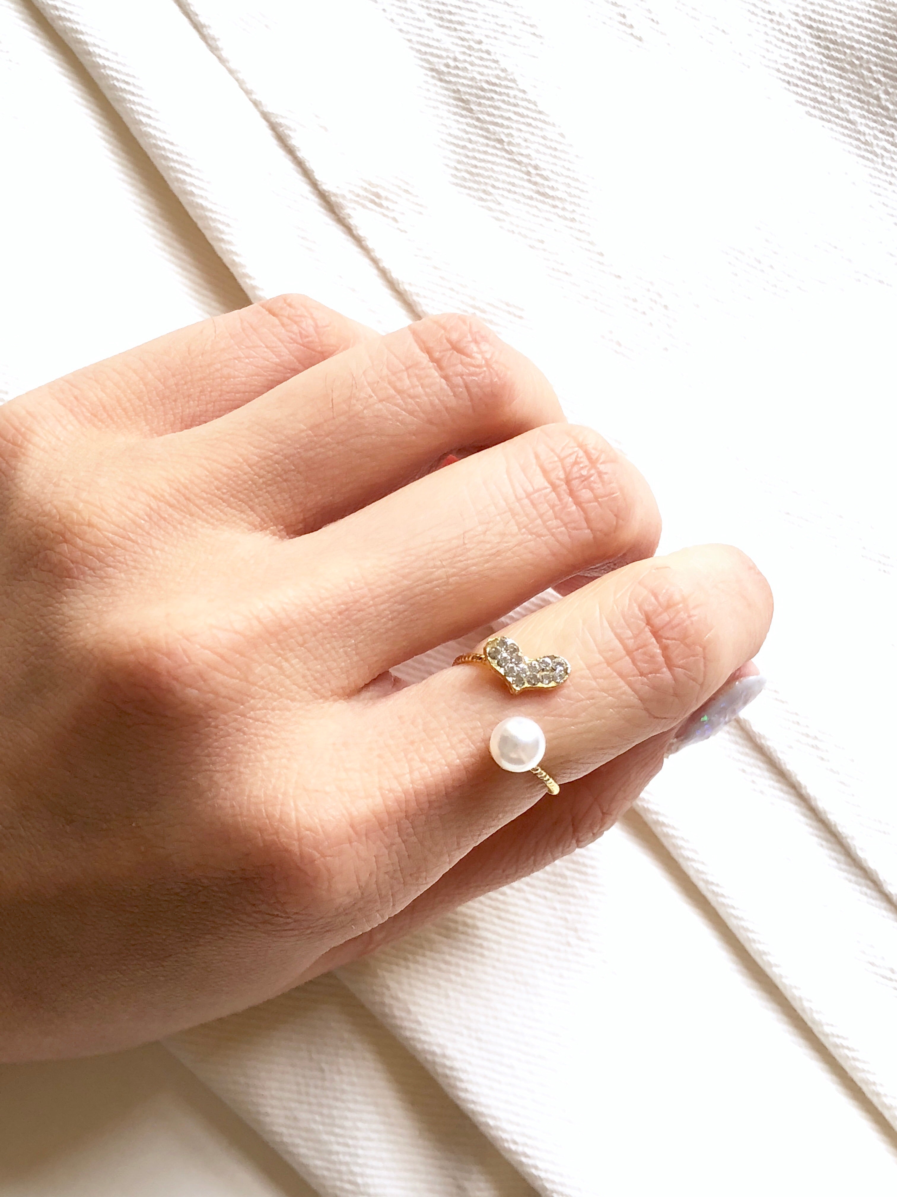 Pearl and Crystal Open Ring