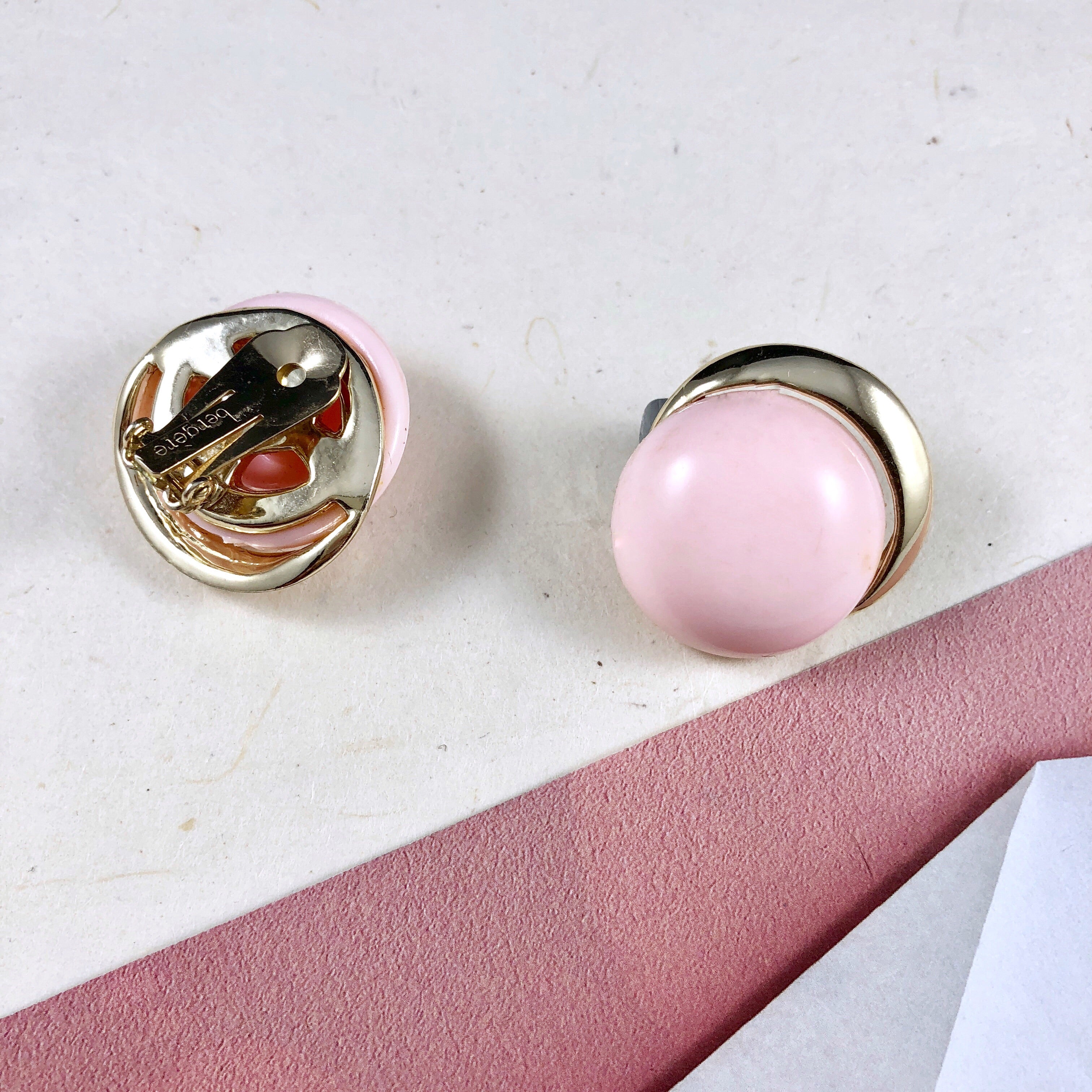 Vintage 60s Bergère ballerina pink button earrings