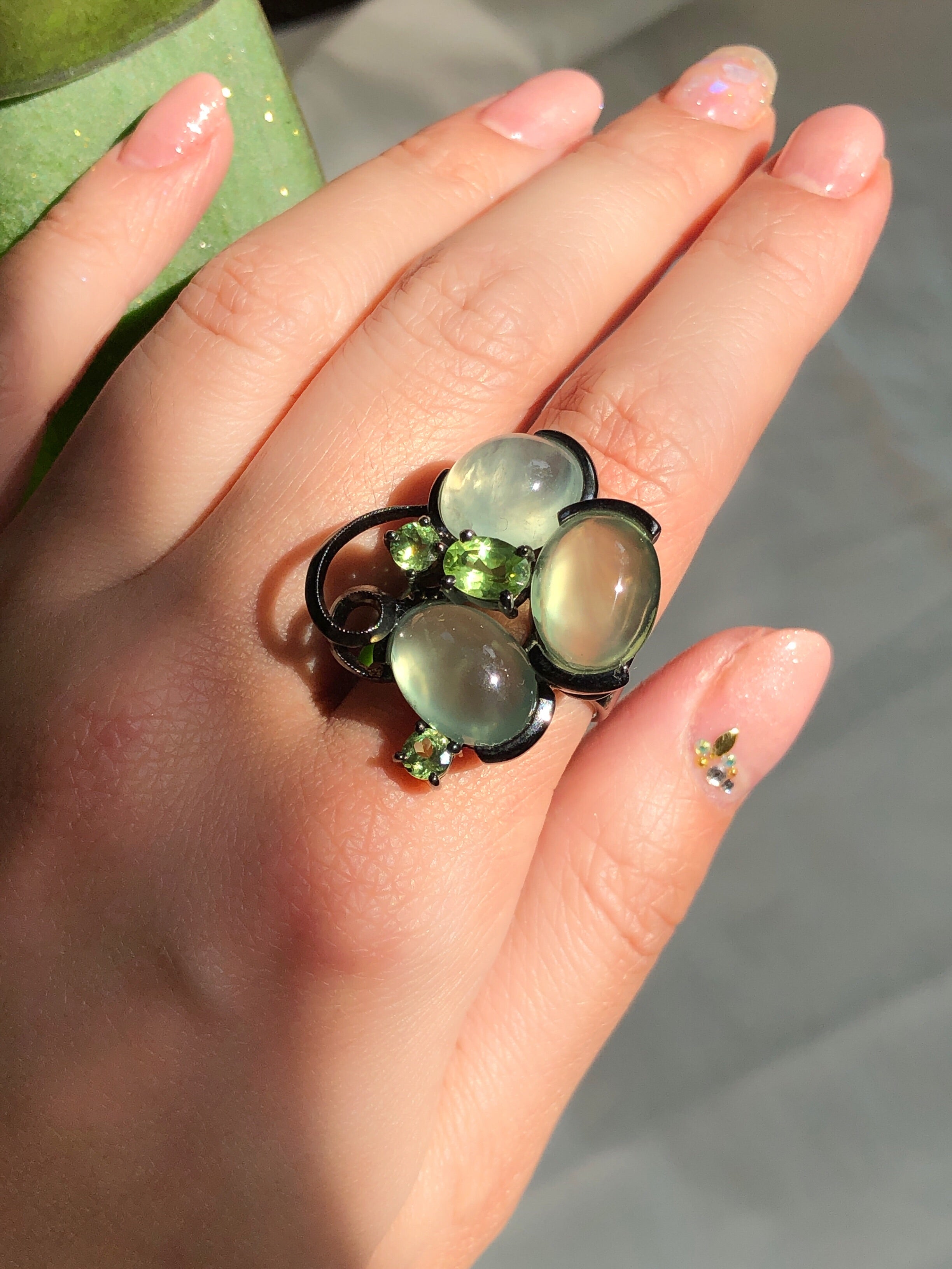 Space Gin Smash Prehnite & Peridot Cocktail Ring