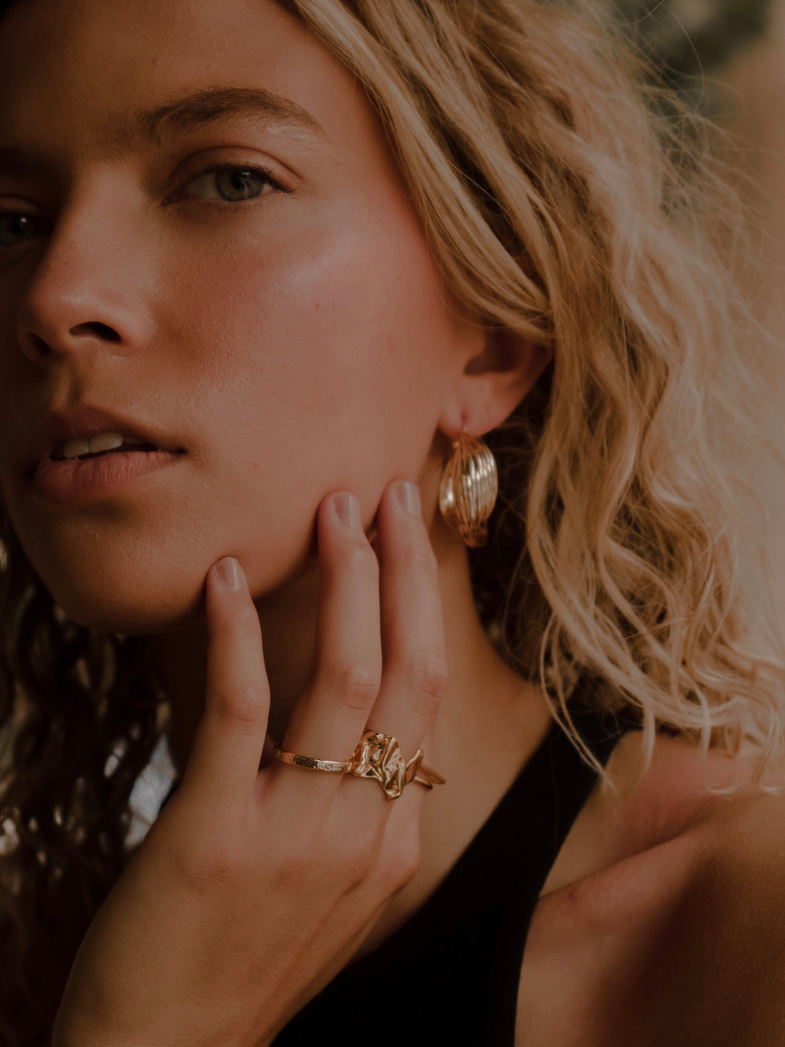 Twisted Stripes Gold Hoop Earrings