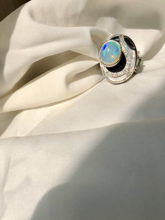 Black Sea Cabochon Opal Ring