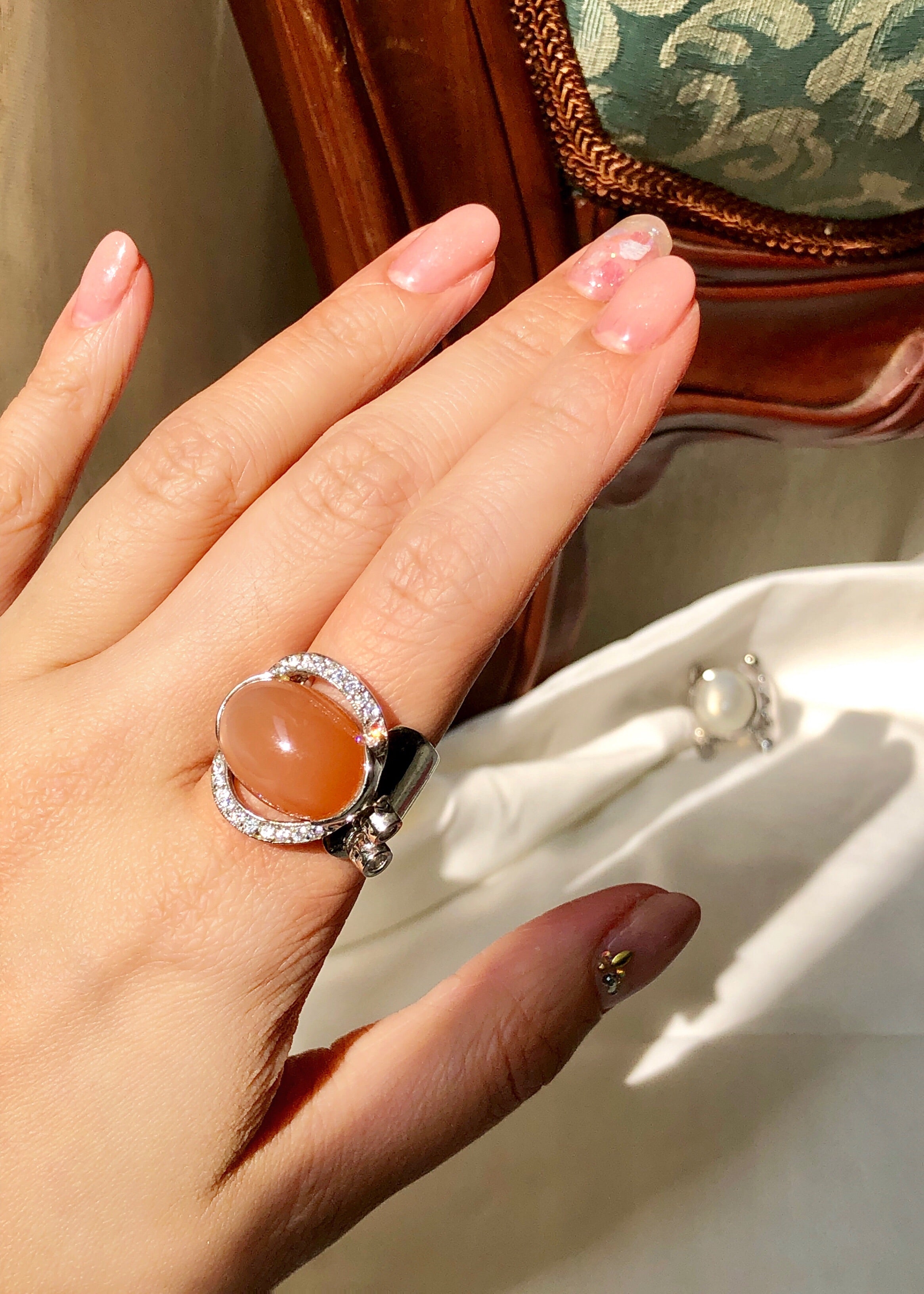 9.5 Carat Marjorie Peach Moonstone Ring