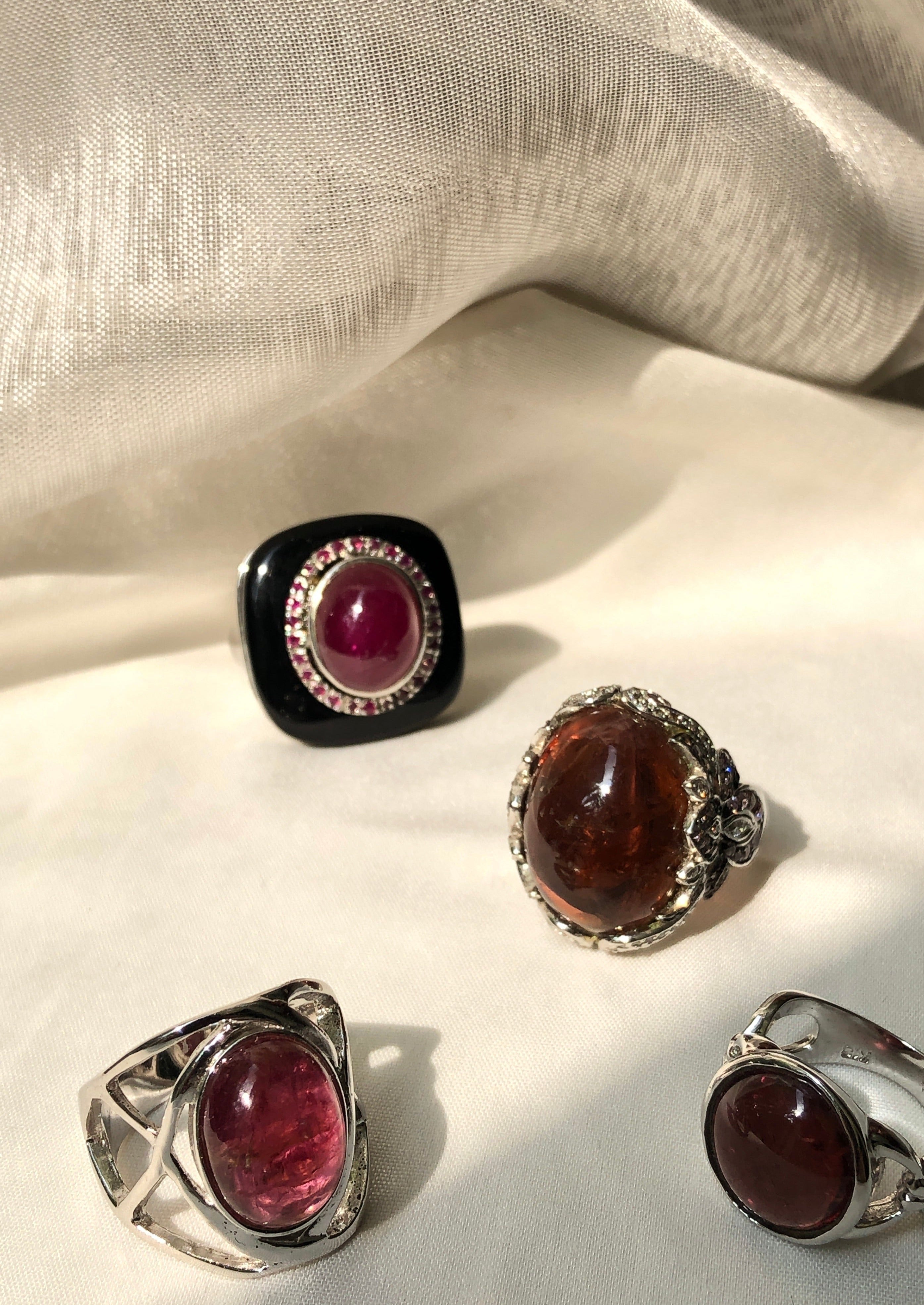 Natural Cabochon Ruby Deco Cocktail Ring