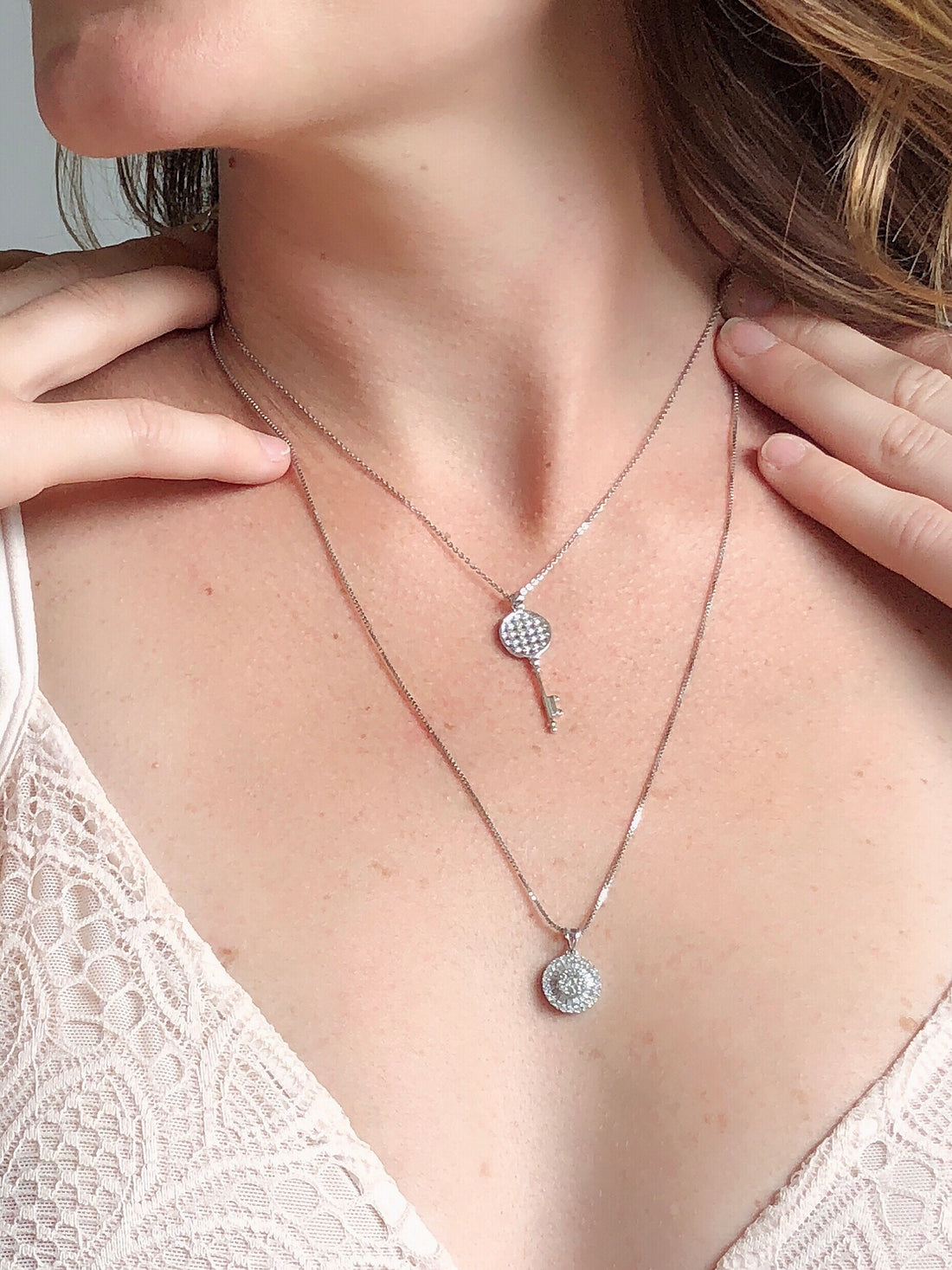 Natural Diamond Key Pendant Necklace