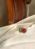 Minty Marsala Red Jadeite & Tsavorite Ring