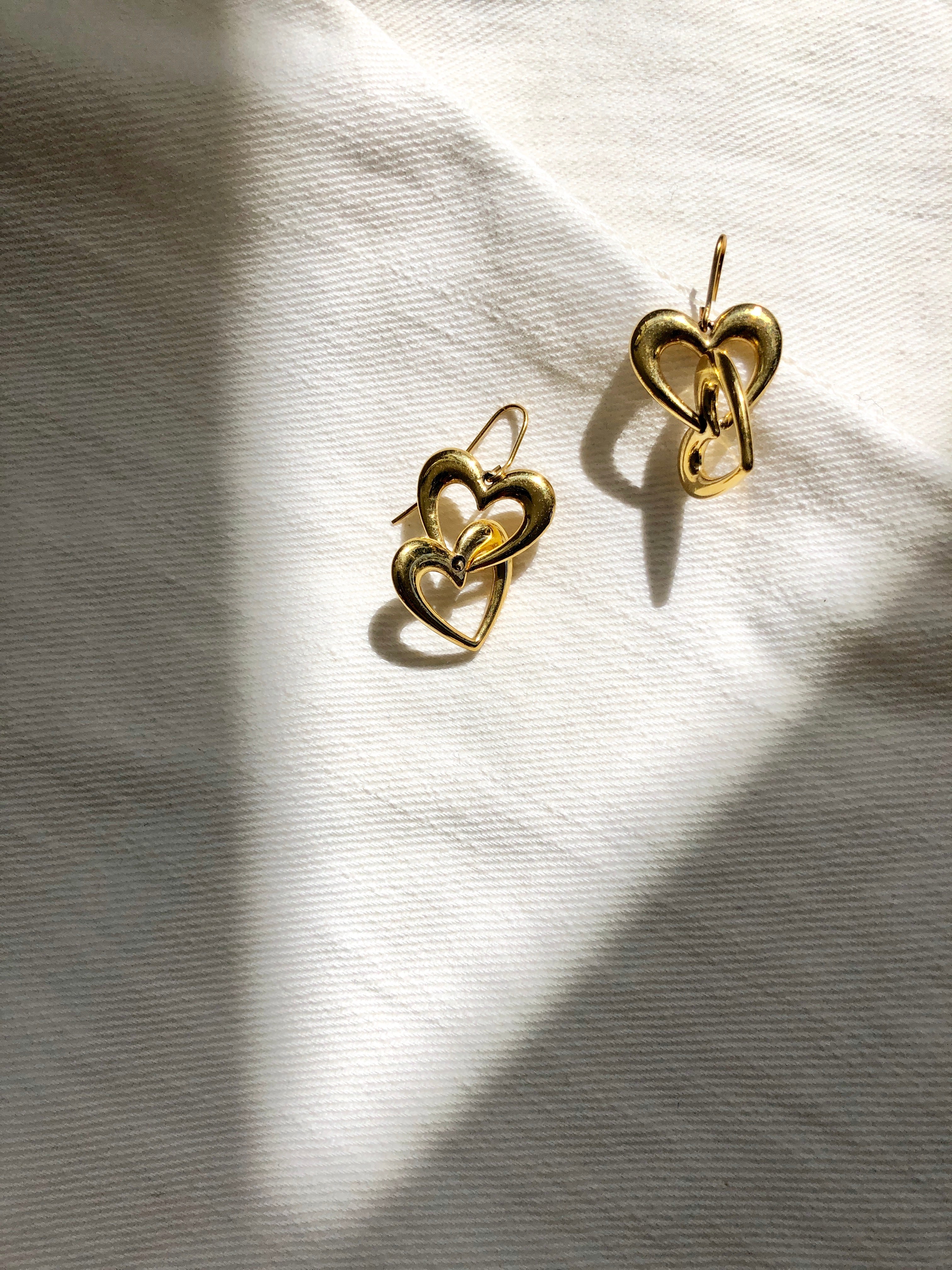 Interlocking Hearts Gold Dangle Earrings