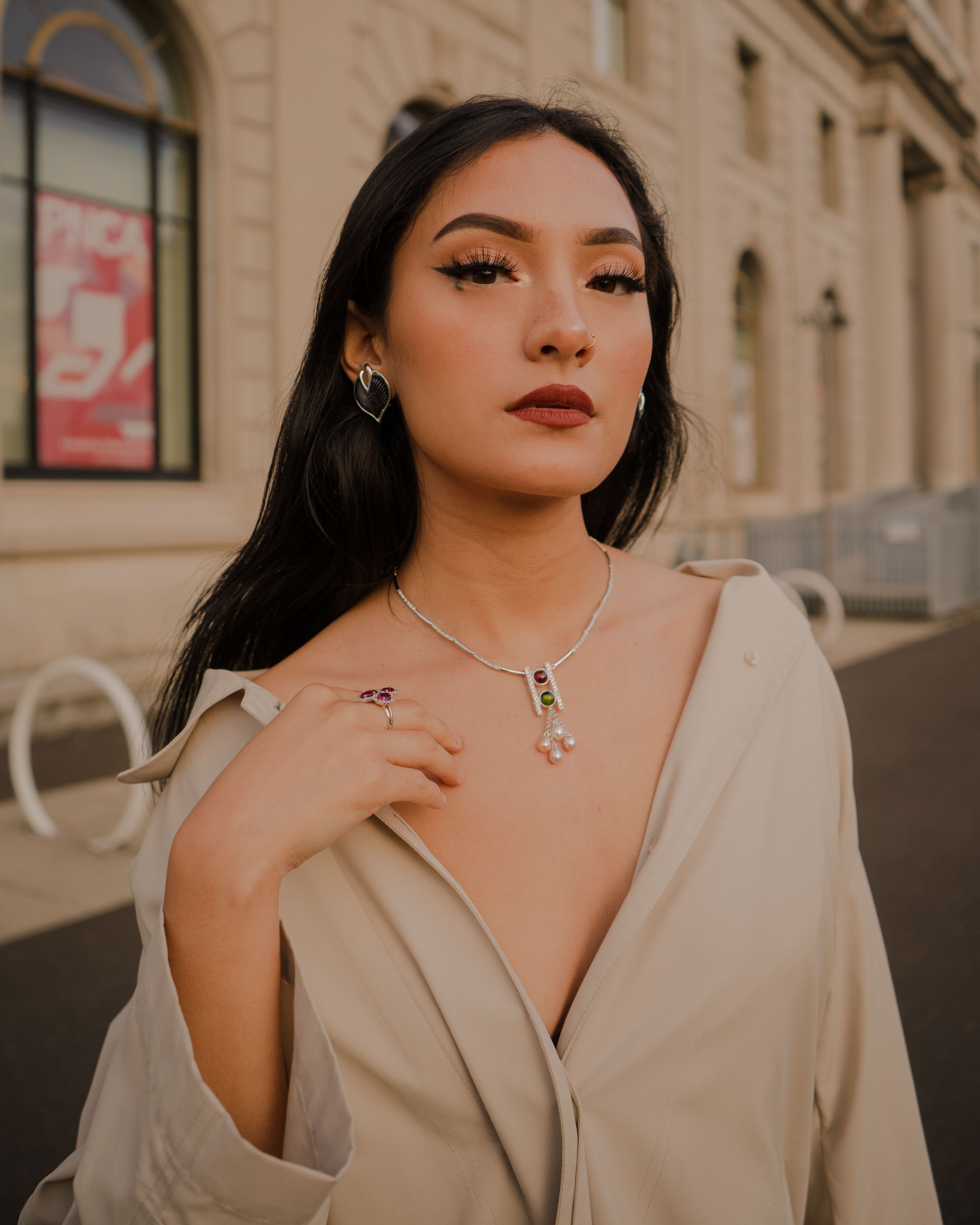 Tourmalines and Biwa Pearls Necklace