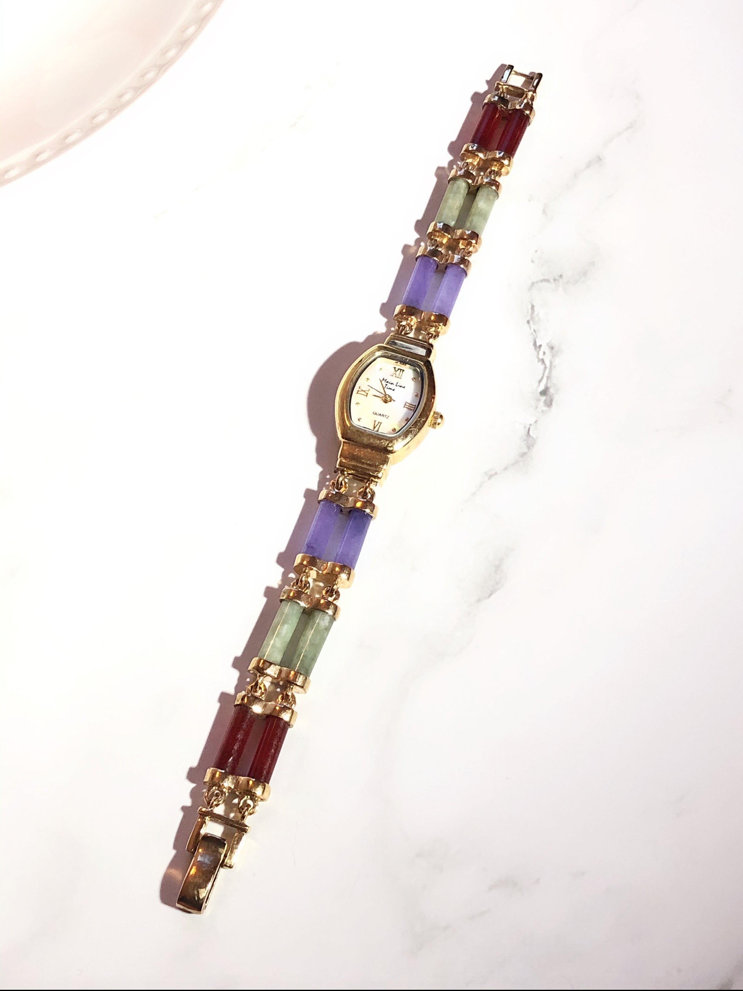 Main Line Time Multi-Color Jade & Mother of Pearl Gold Watch