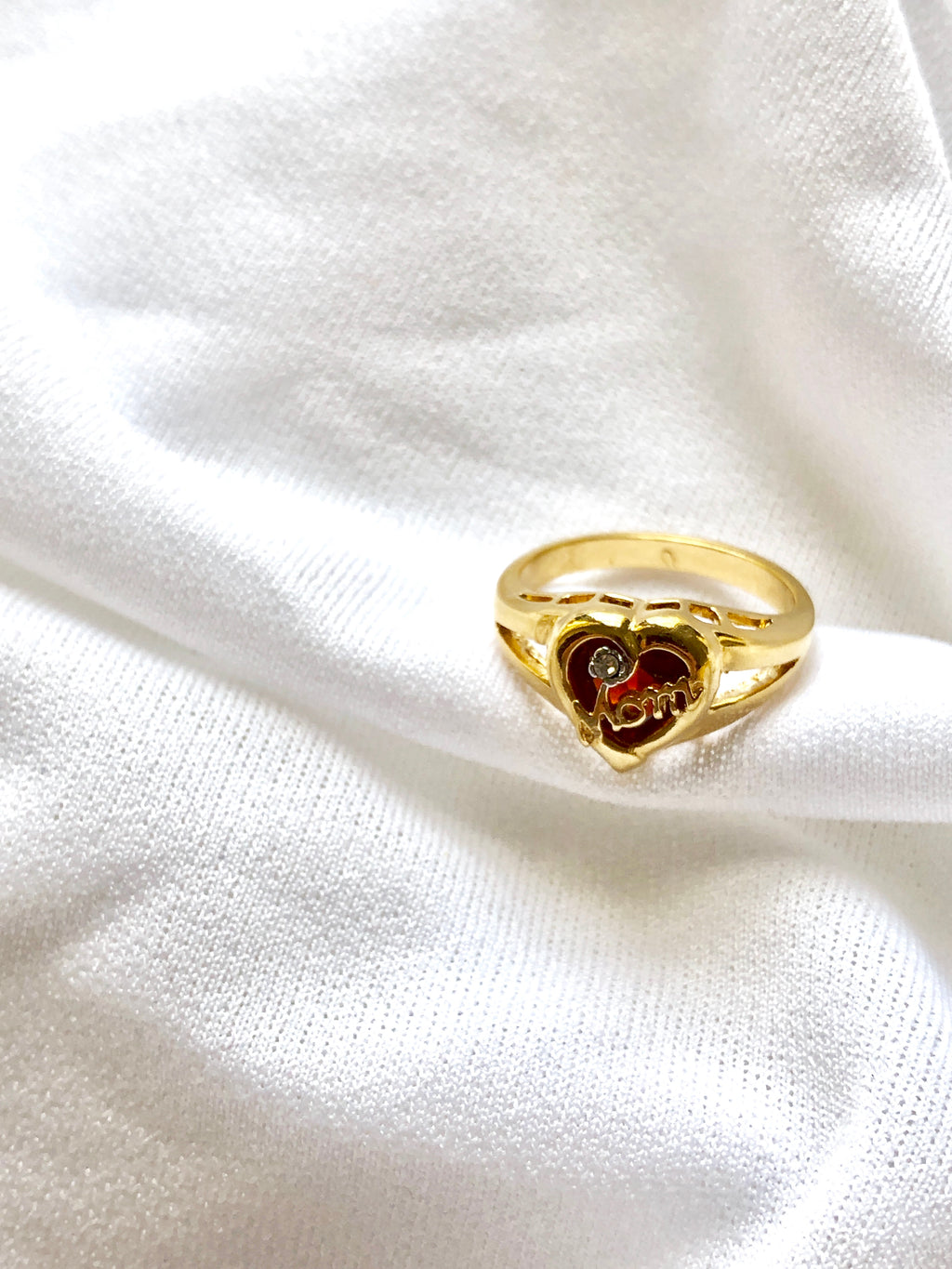 Mom Ruby Heart 14k Gold Plated Ring