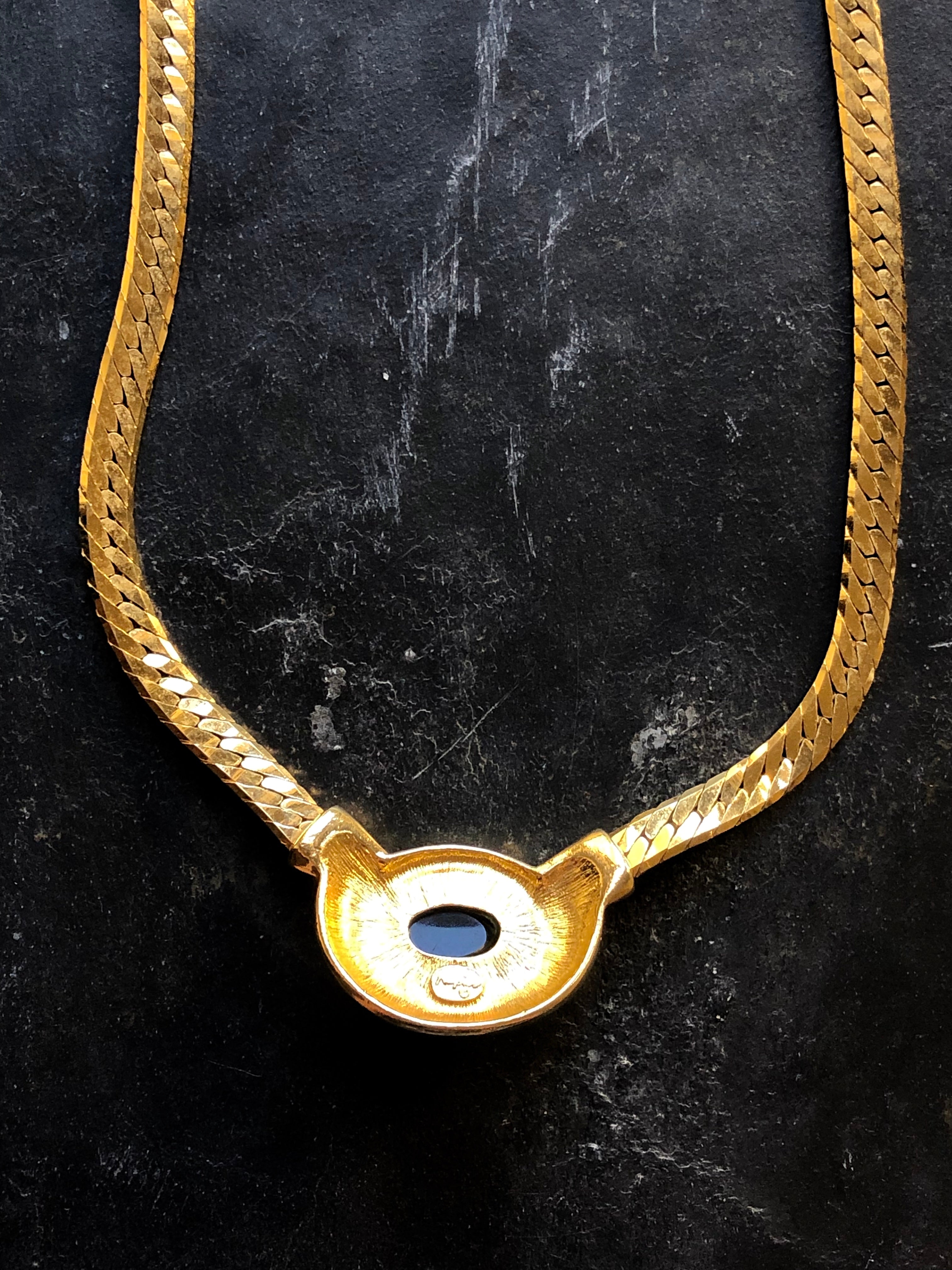 Napier Embed Oval Black Gold Pendant Necklace