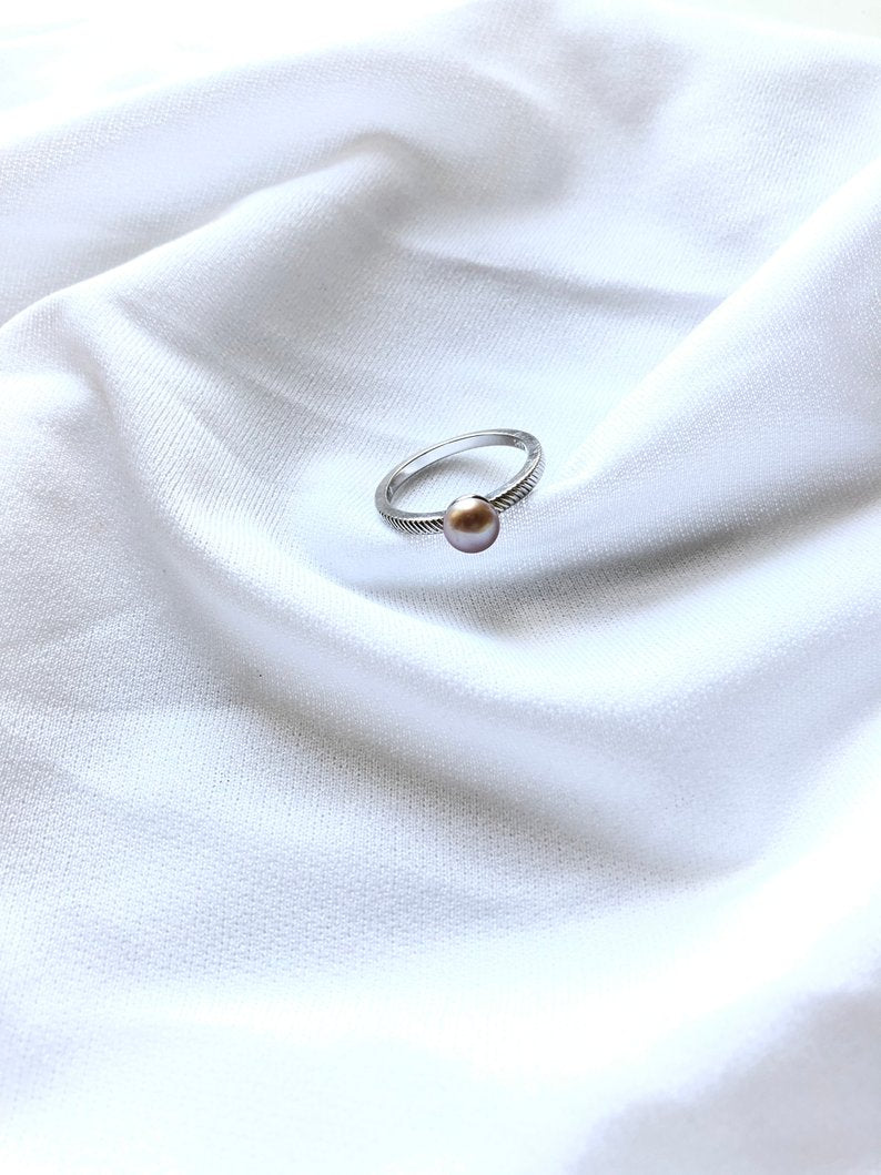 Dainty Pearl Silver Solitaire Ring