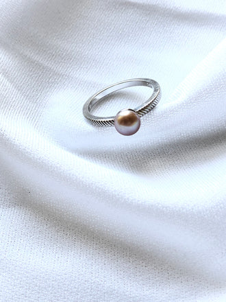 Dainty Pearl Silver Solitaire Ring