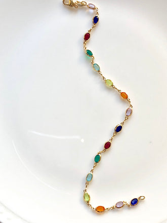 Oval Multi-color Gold Plated Anklet