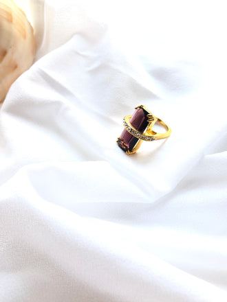 Rectangle Purple 14k Gold Plated Bar Ring