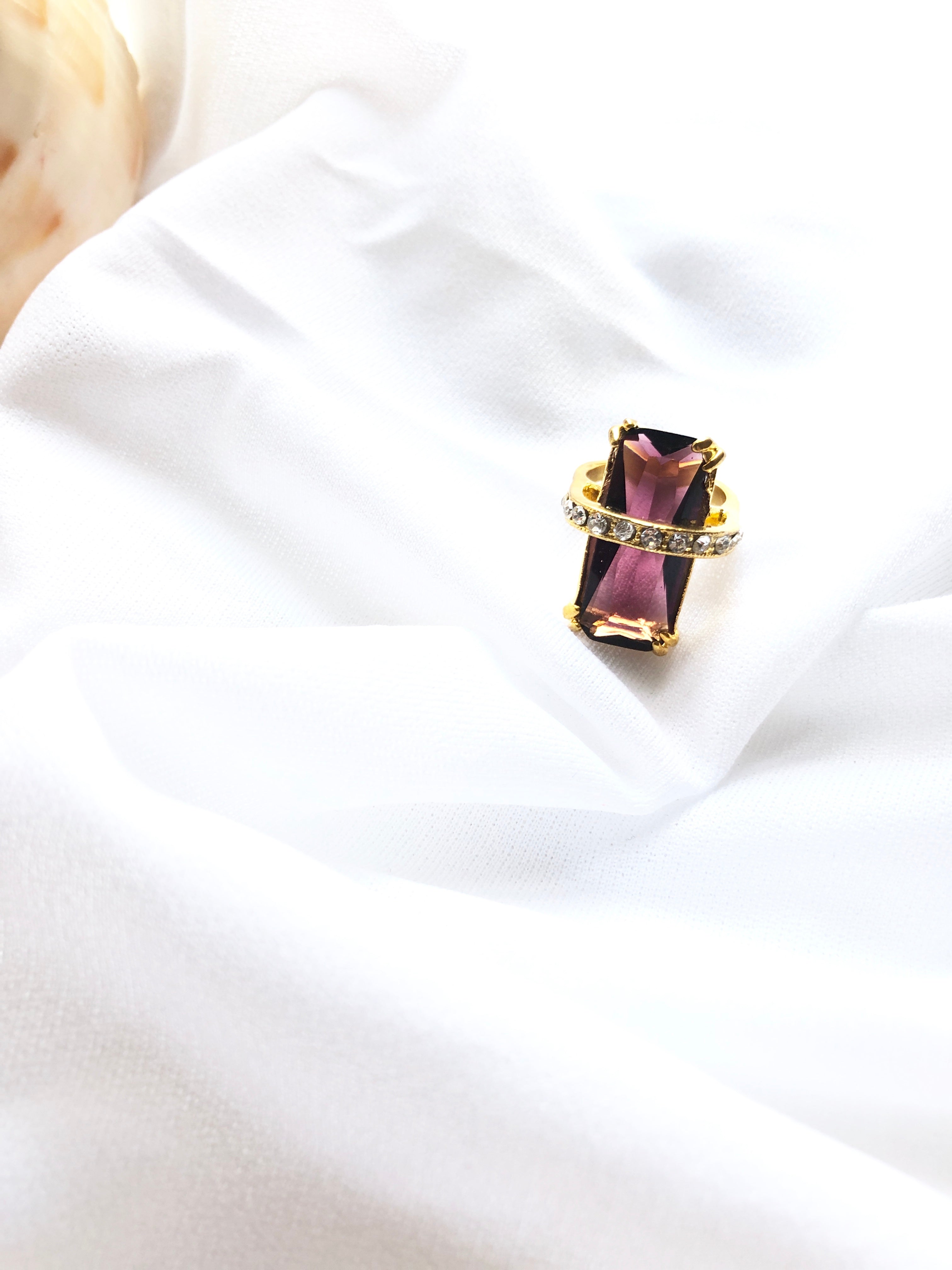 Rectangle Purple 14k Gold Plated Bar Ring