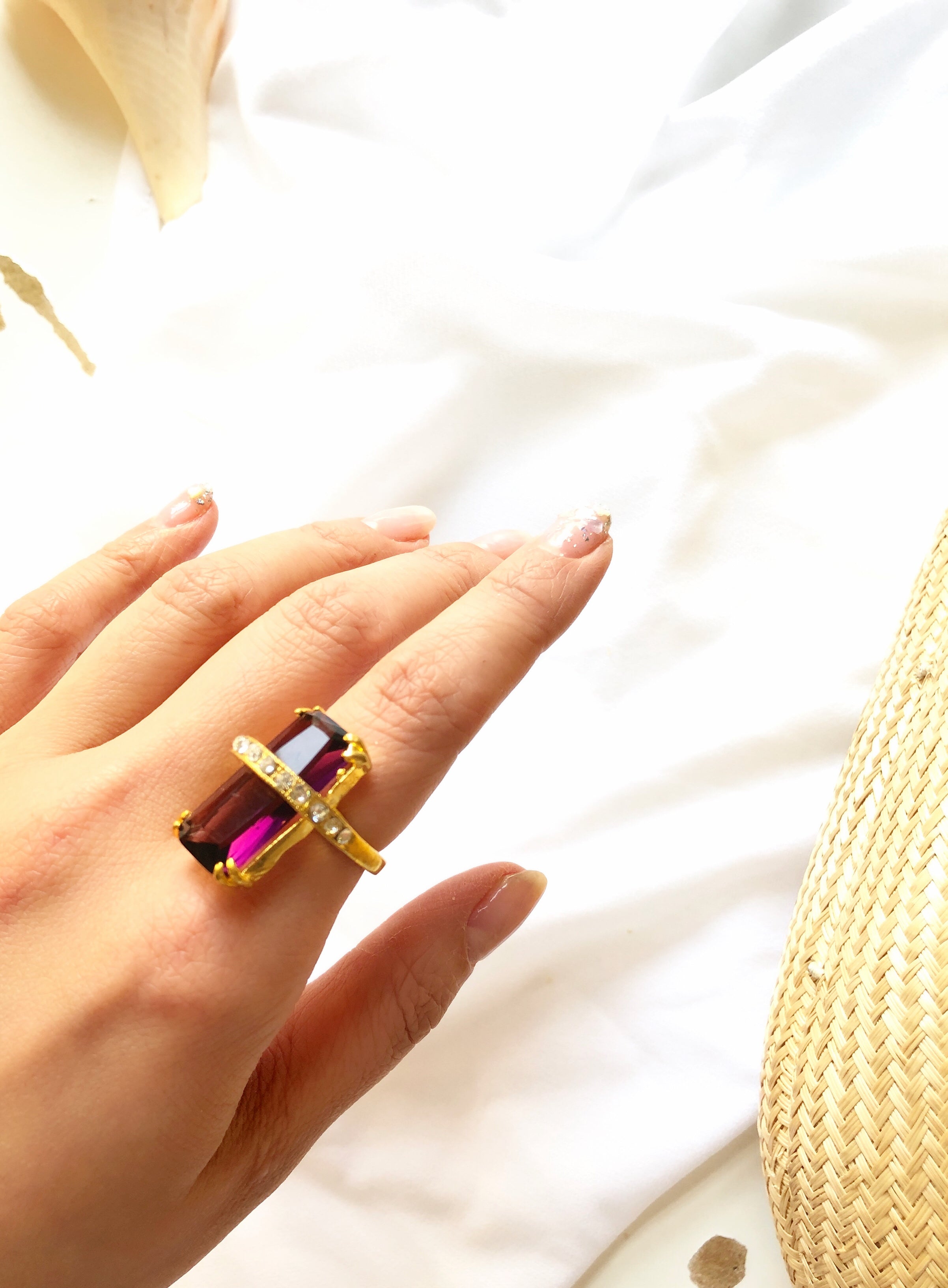 Rectangle Purple 14k Gold Plated Bar Ring