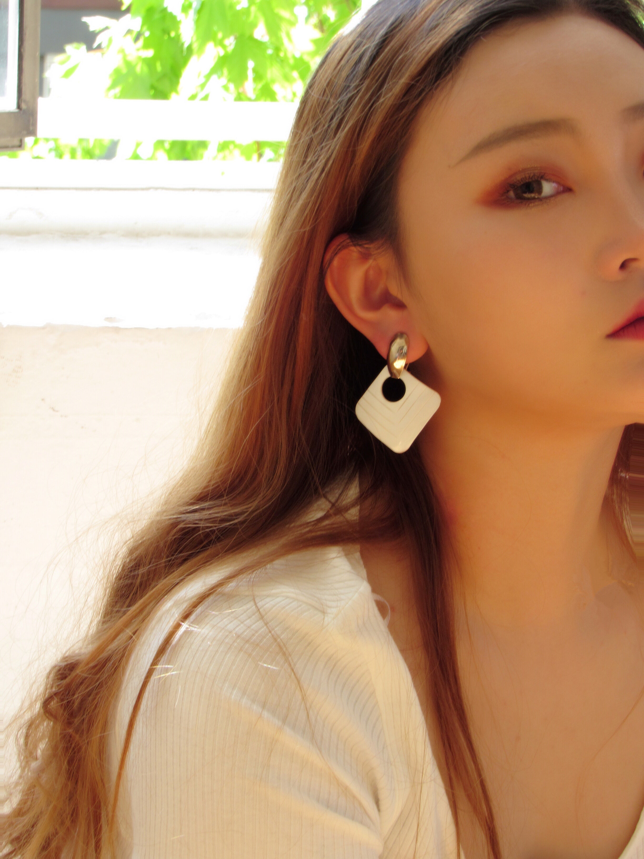 Rectangle White Mother Of Pearl Statement Earrings