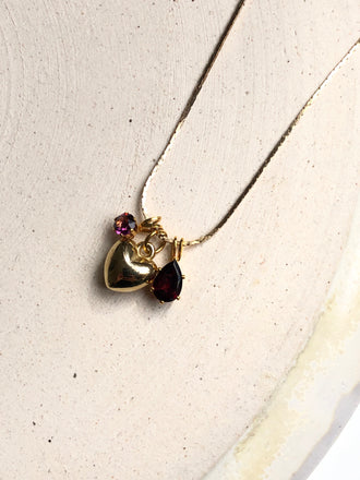 Red & Heart 18k Gold Plated Pendant Necklace