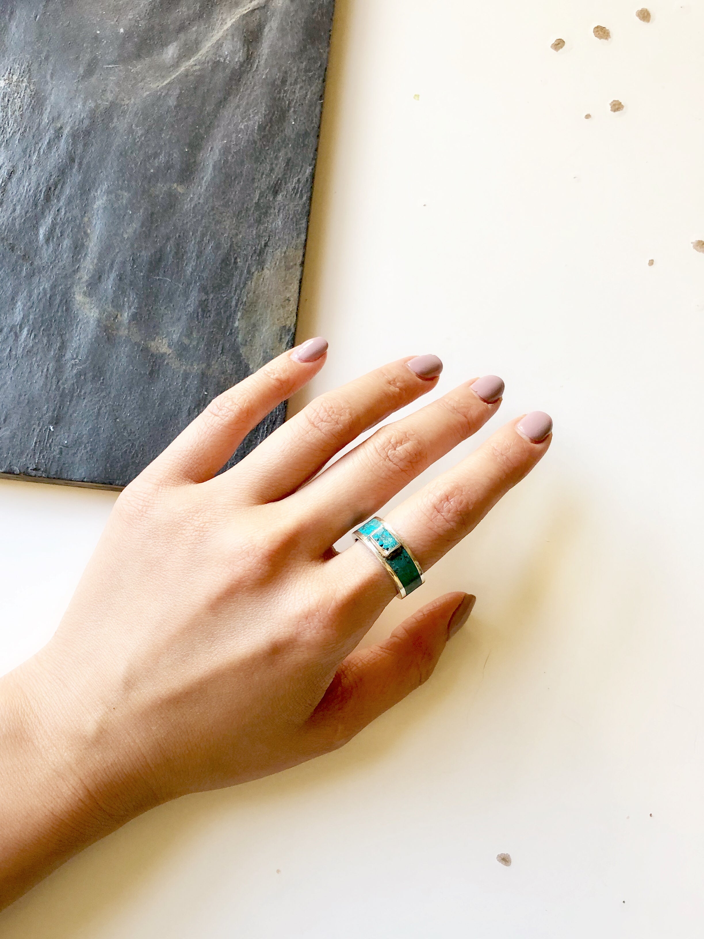 one-of-a-kind Rectangle Turquoise Silver Ring