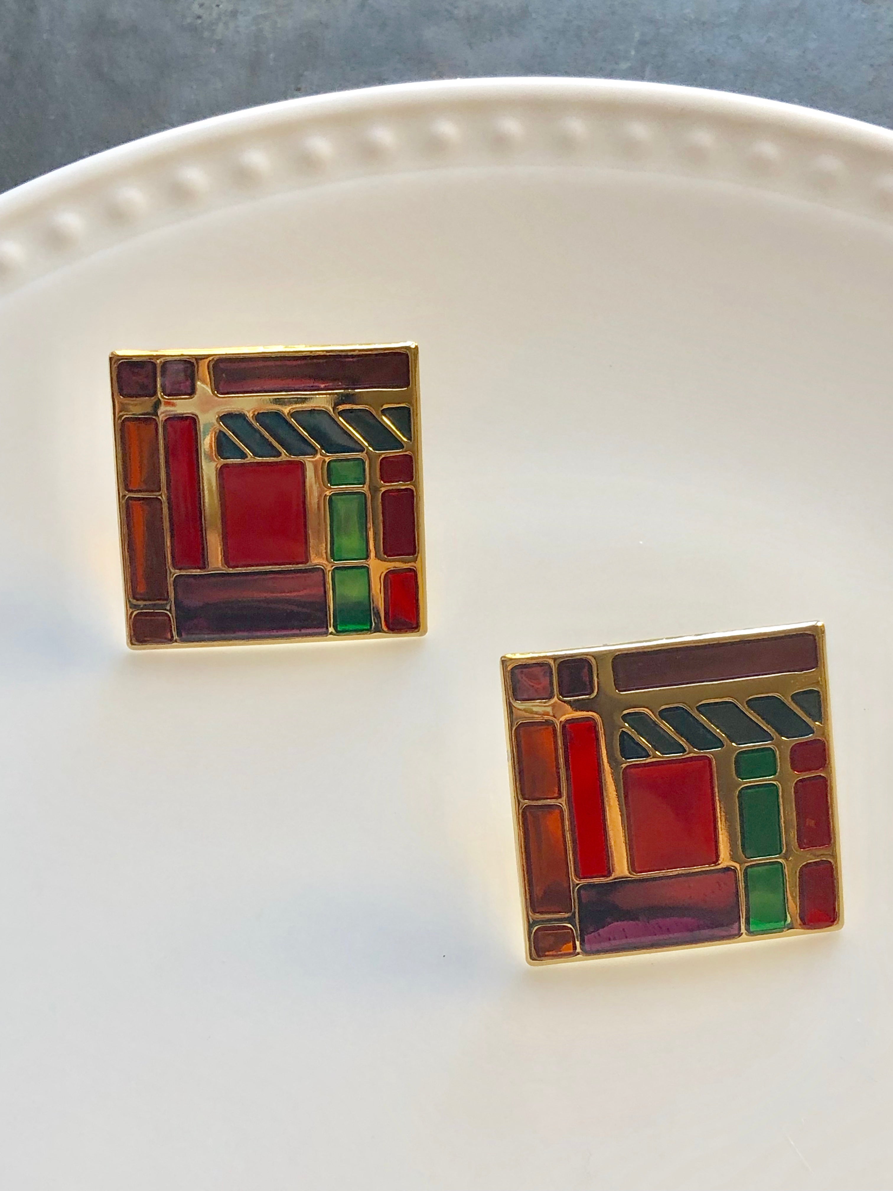 Vintage Square Multi-color Mosaic Earrings