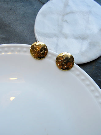 Rugged Disc Gold Pierced Earrings