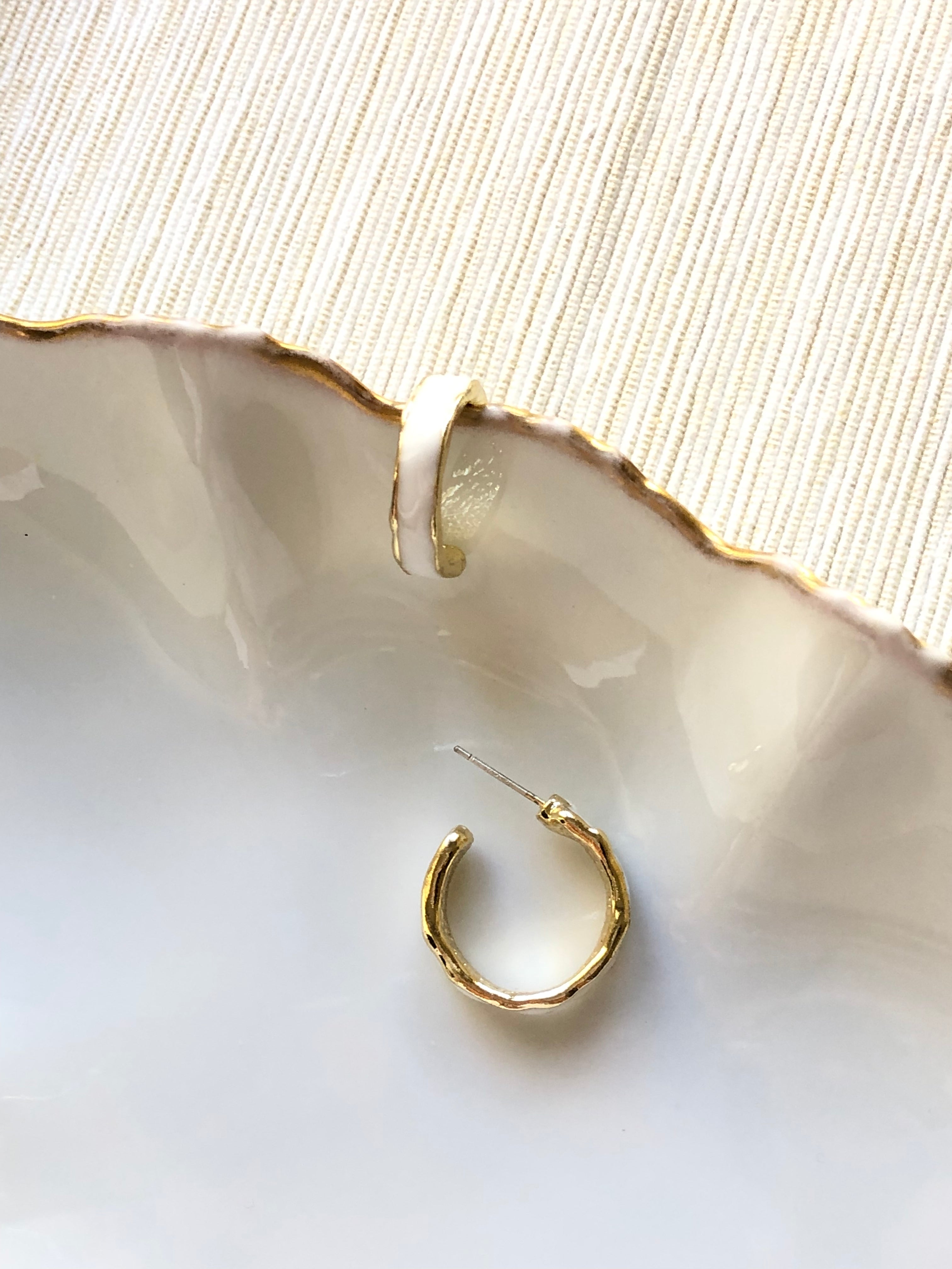 Rugged Surface White Gold Half Hoop Earrings