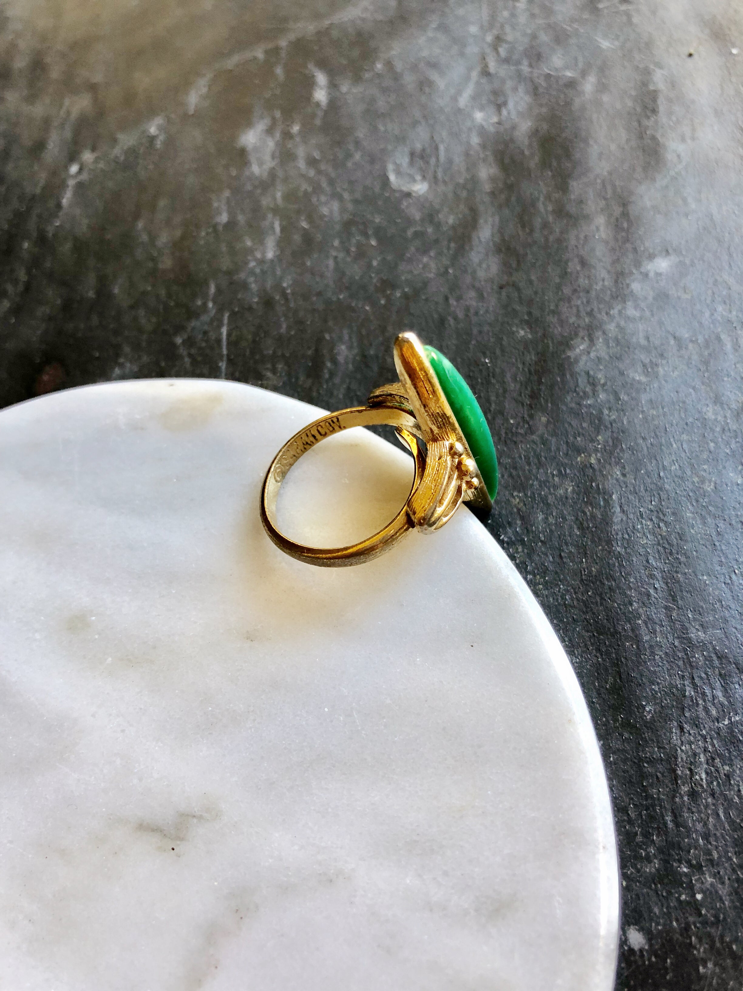 Sarah Cov. Lens Shape Green 14k Gold Plated Statement Ring