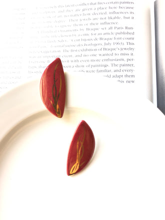 Semicircle Grass Painted Red Porcelain Stud Earrings