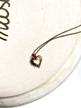 Vintage Rainbow Heart 18k Gold Filled Pendant Necklace